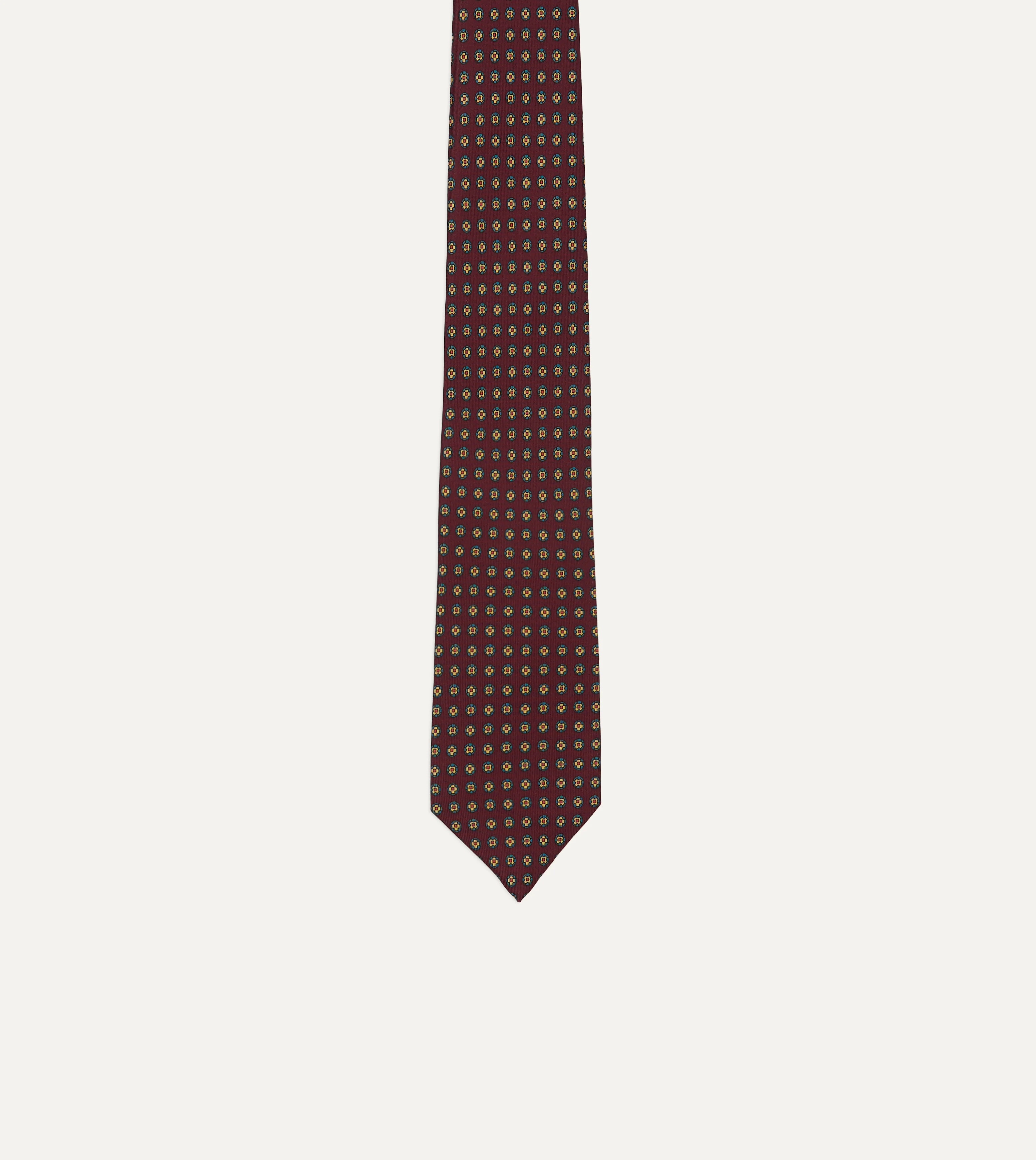 Burgundy Micro Geometric Print Silk Self Tipped Tie - Image 4