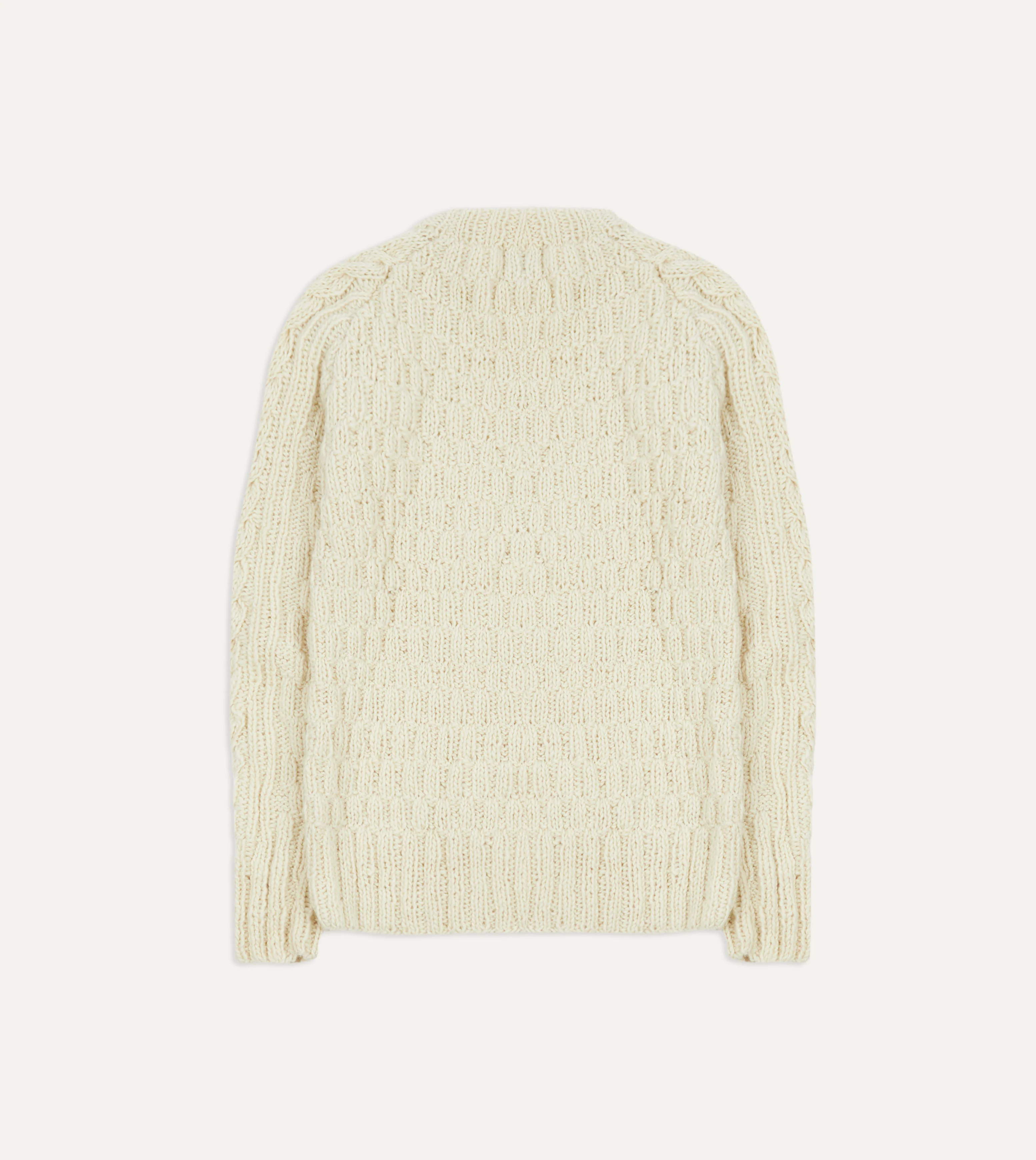 Chamula for Drake's Ecru Cable Knit Merino Jumper - Image 4