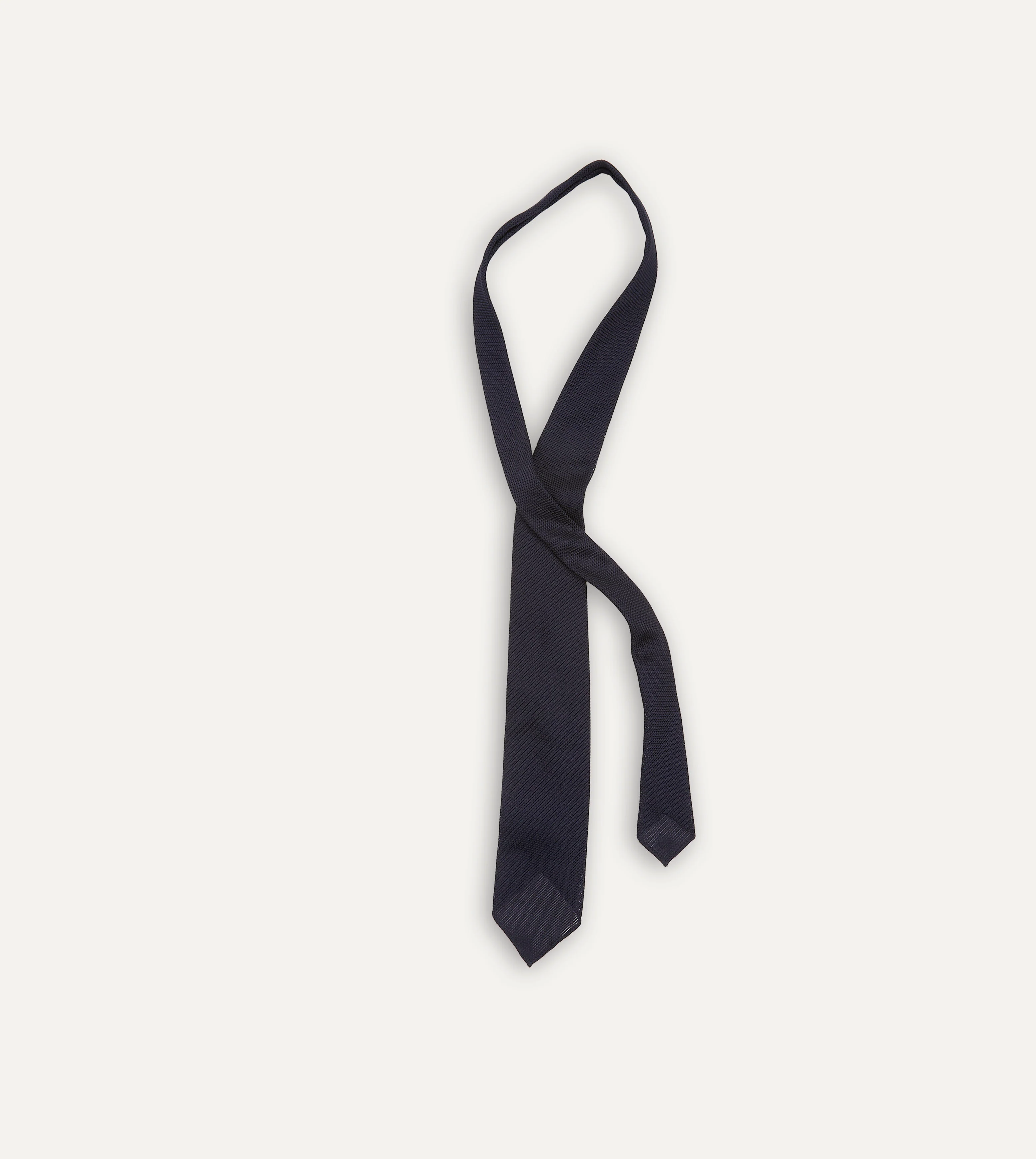 Dark Navy Fine Woven Grenadine Silk Hand Rolled Tie - Image 4