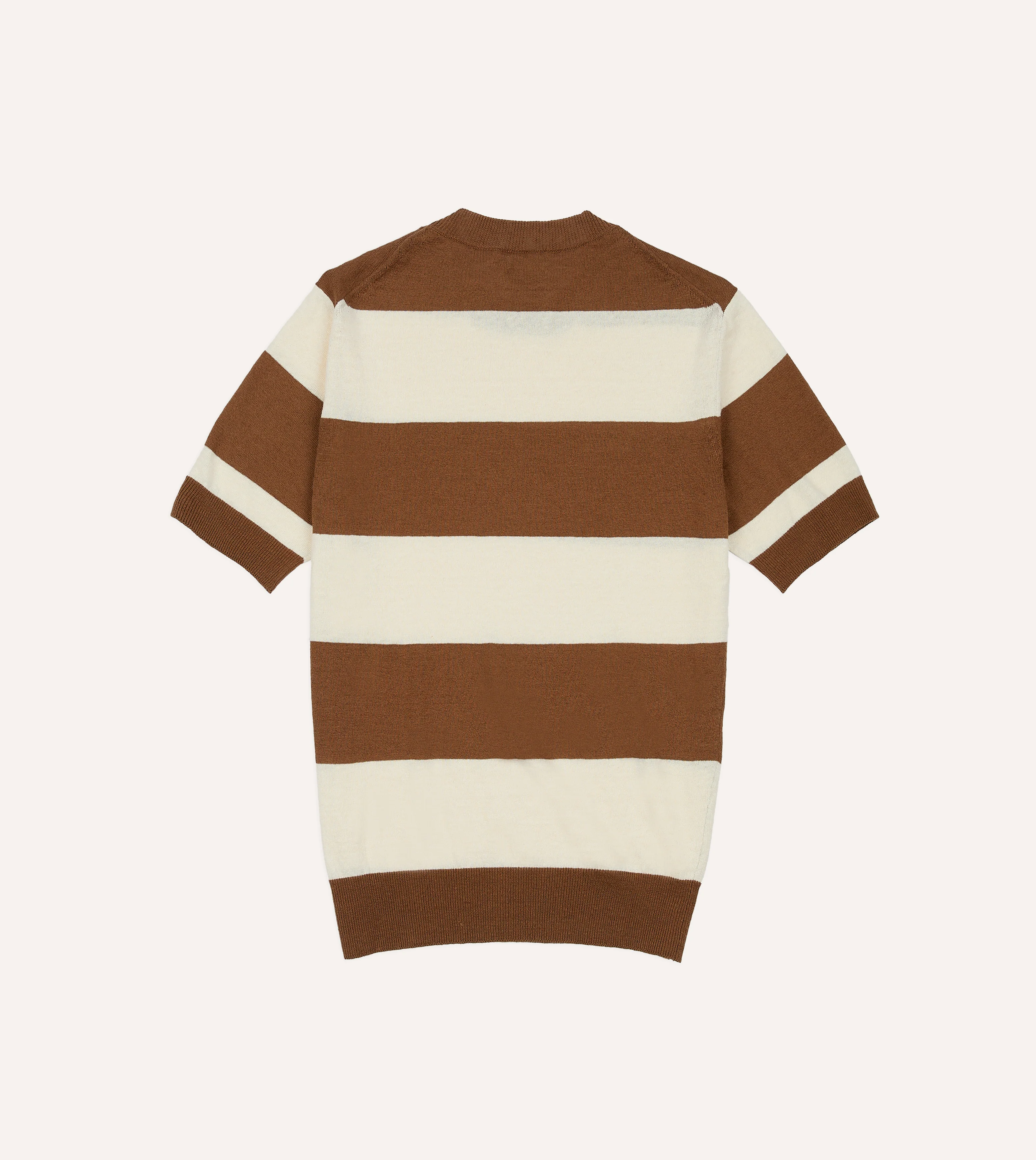 Ecru and Tobacco Stripe Crew Neck Knitted T-Shirt - Image 4