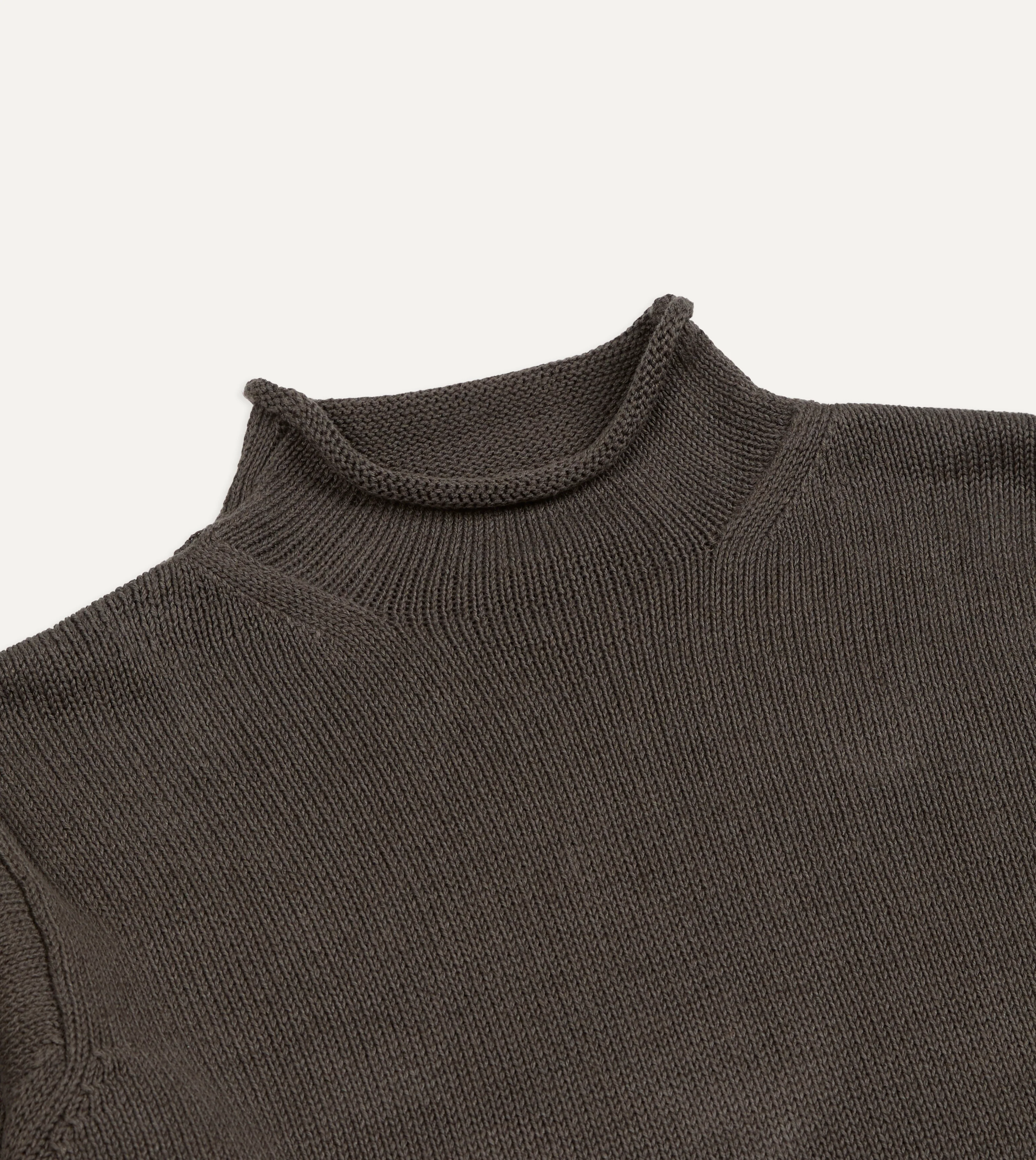Brown Linen-Cotton Mock Neck Jumper - Image 3
