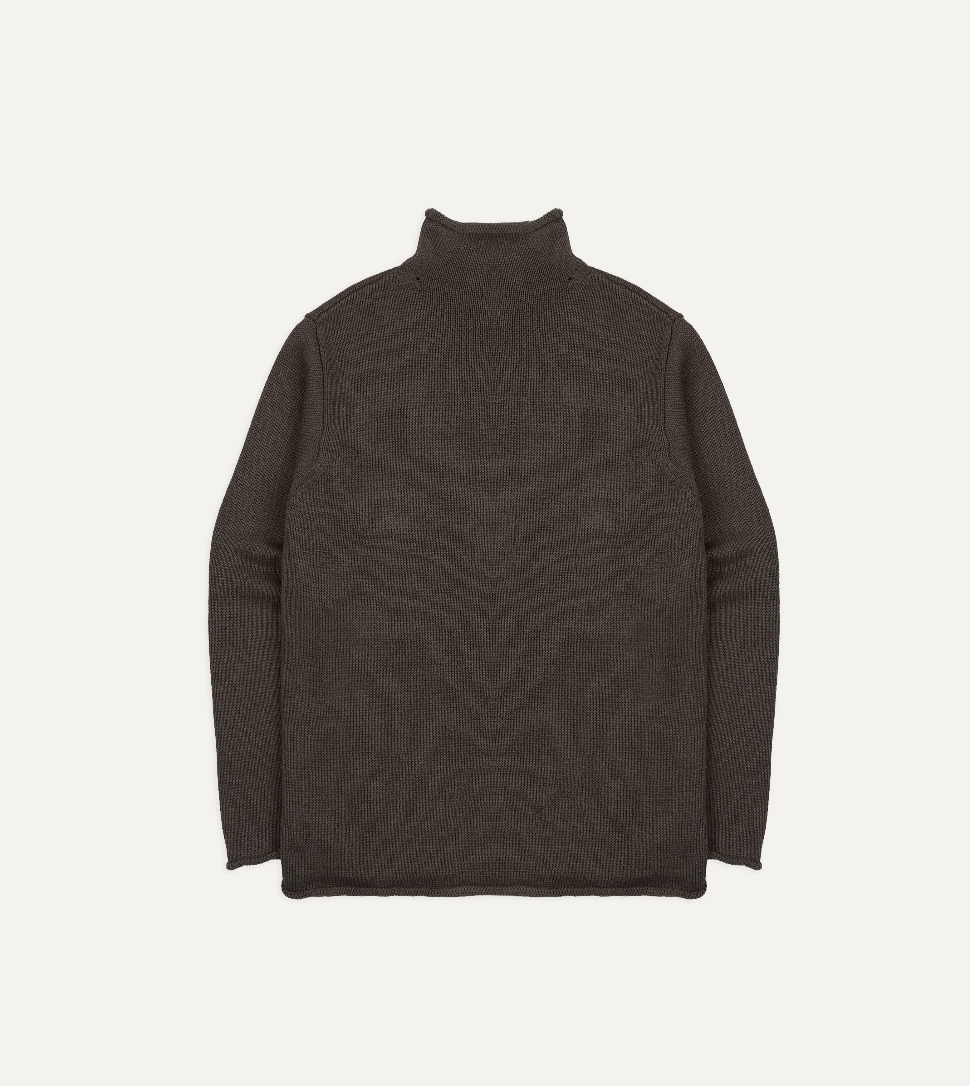Brown Linen-Cotton Mock Neck Jumper - Image 5