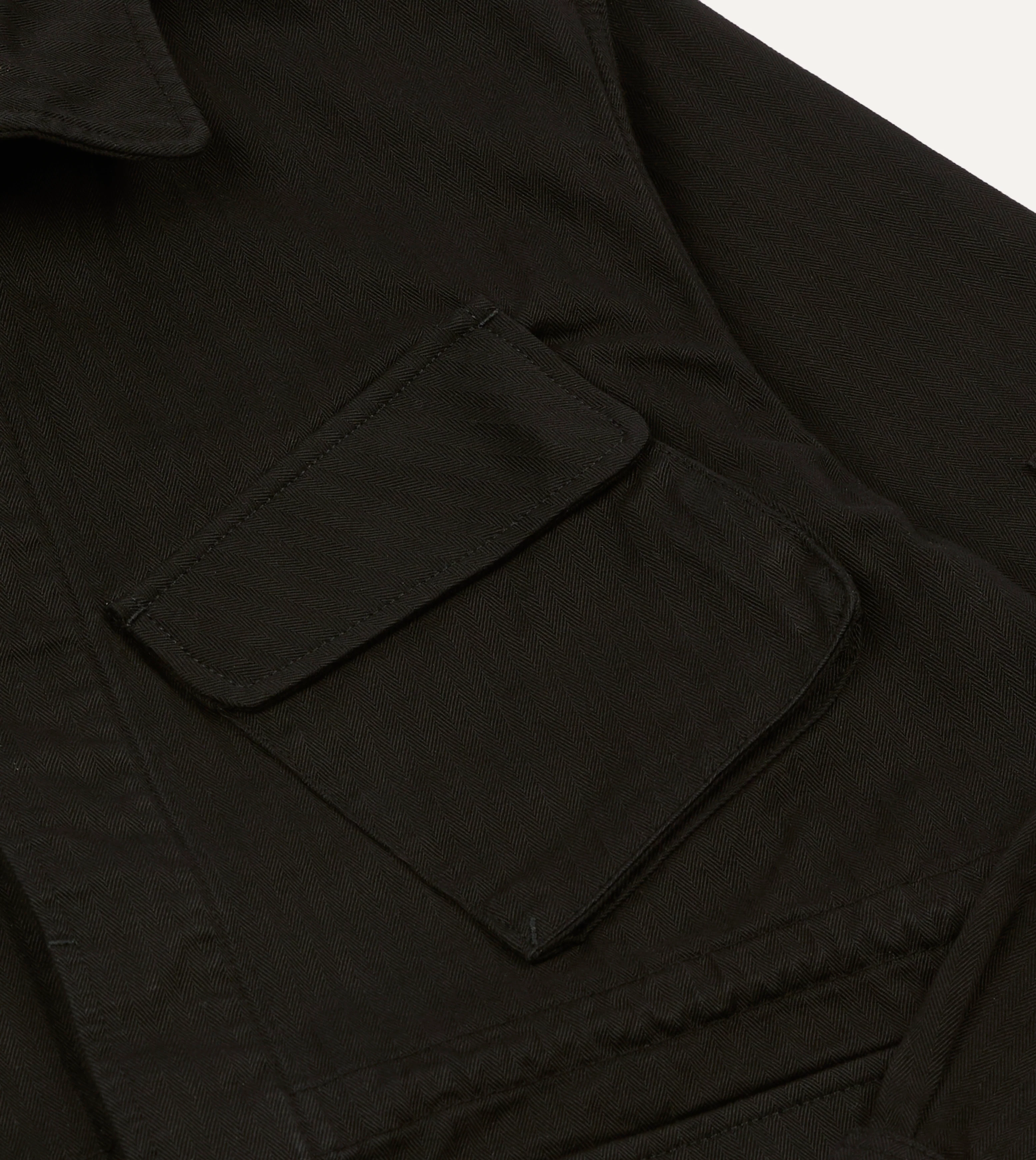 Drake's by A. Levine Black Herringbone Cotton Jungle Jacket - Image 4