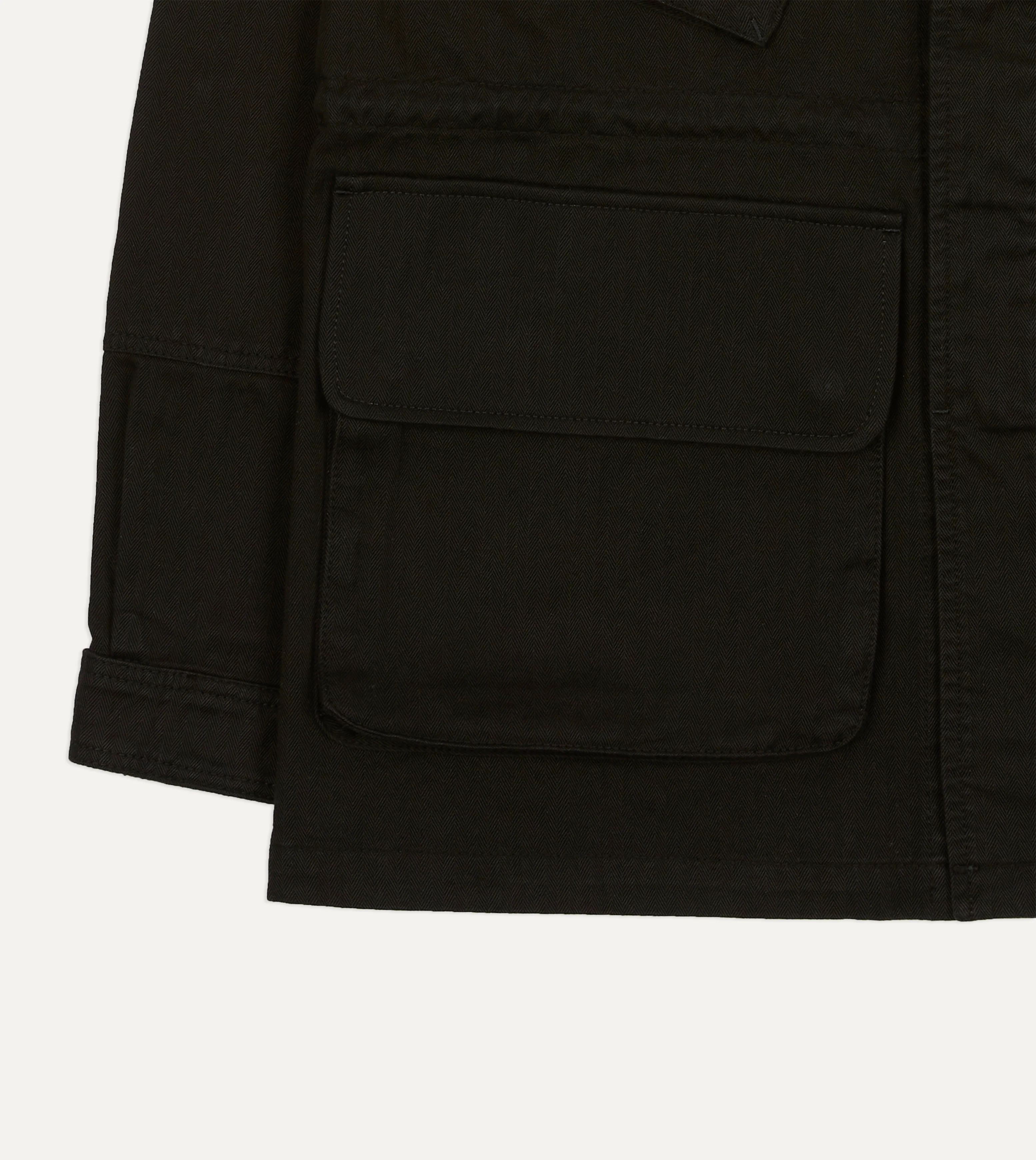 Drake's by A. Levine Black Herringbone Cotton Jungle Jacket - Image 6