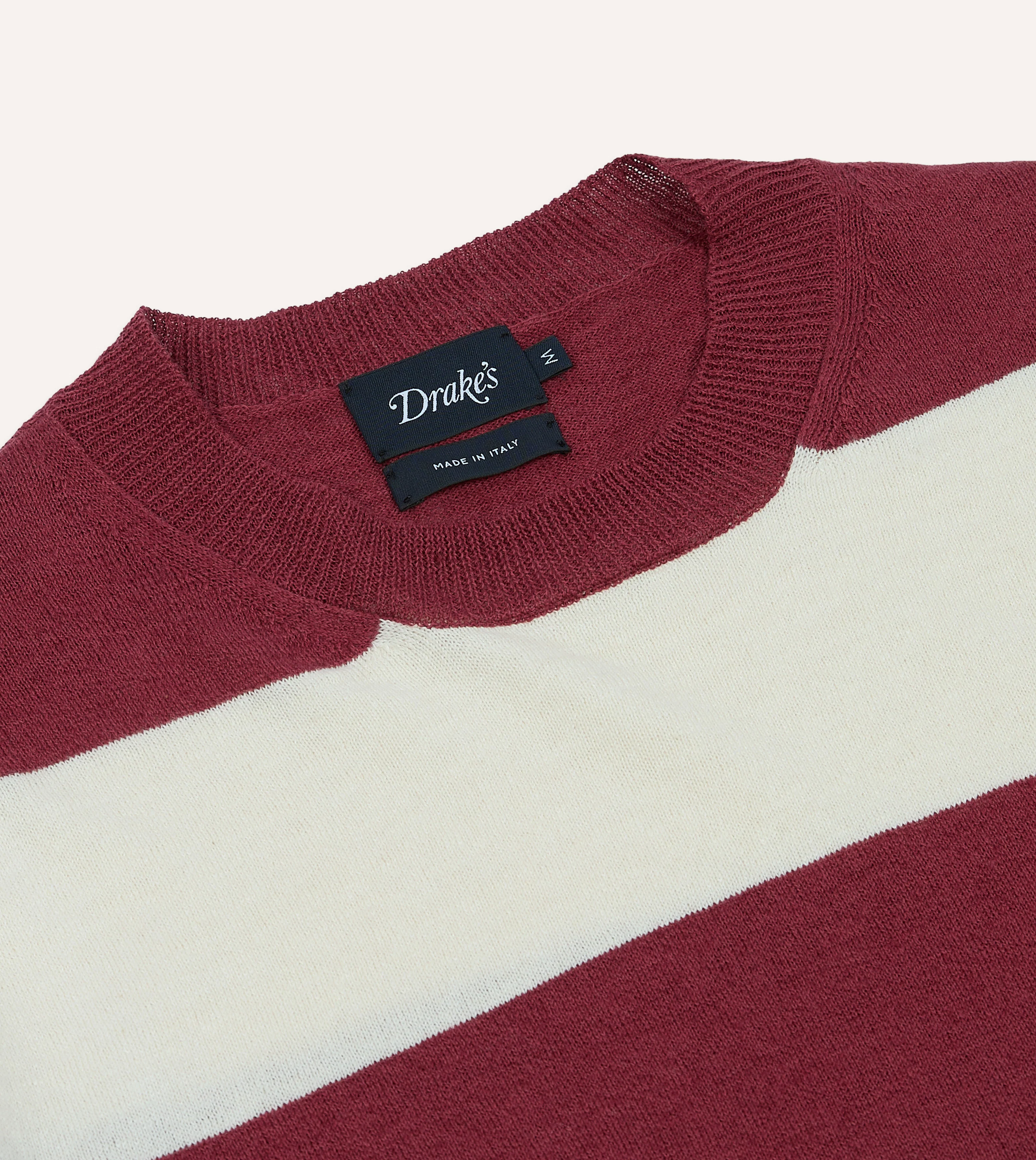 Ecru and Burgundy Stripe Crew Neck Knitted T-Shirt - Image 4
