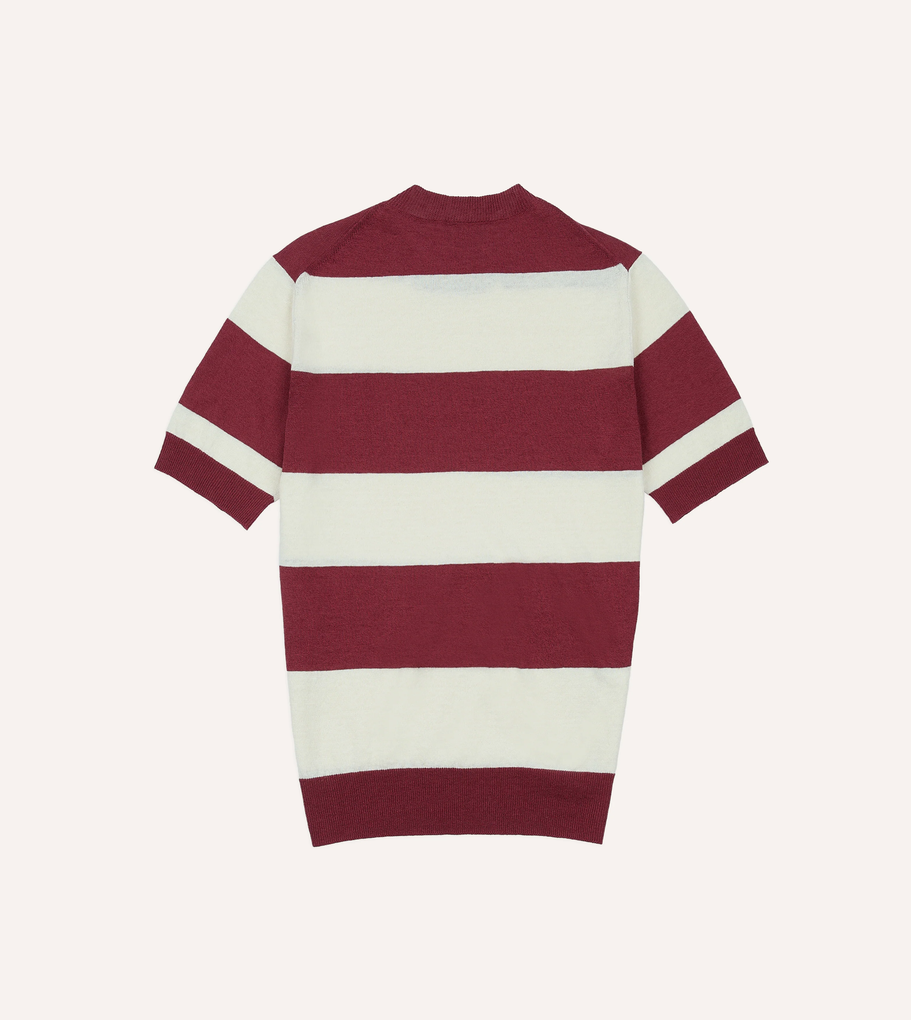 Ecru and Burgundy Stripe Crew Neck Knitted T-Shirt - Image 5