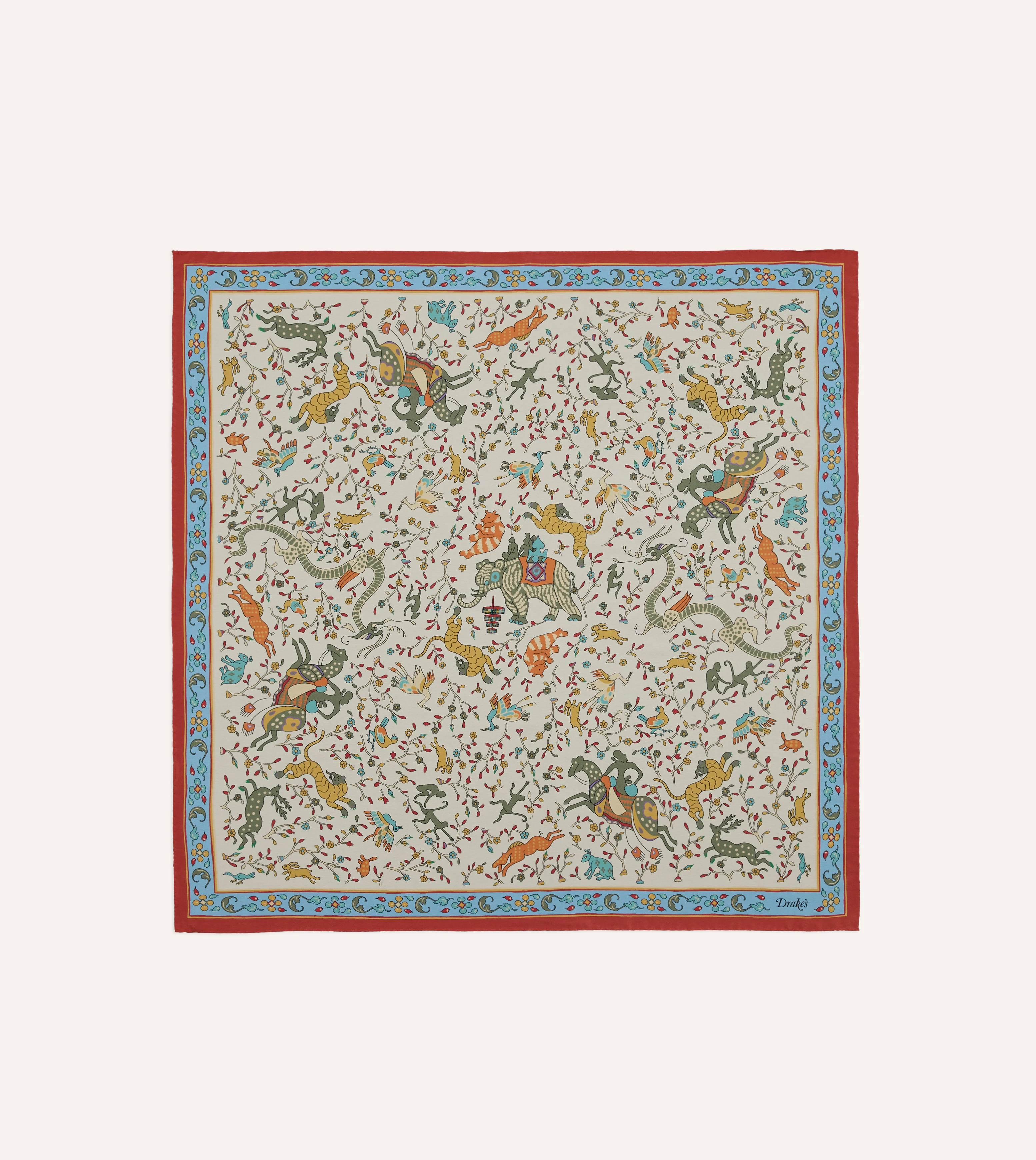 Ecru Animals and Flowers Print Silk Bandana - Image 2