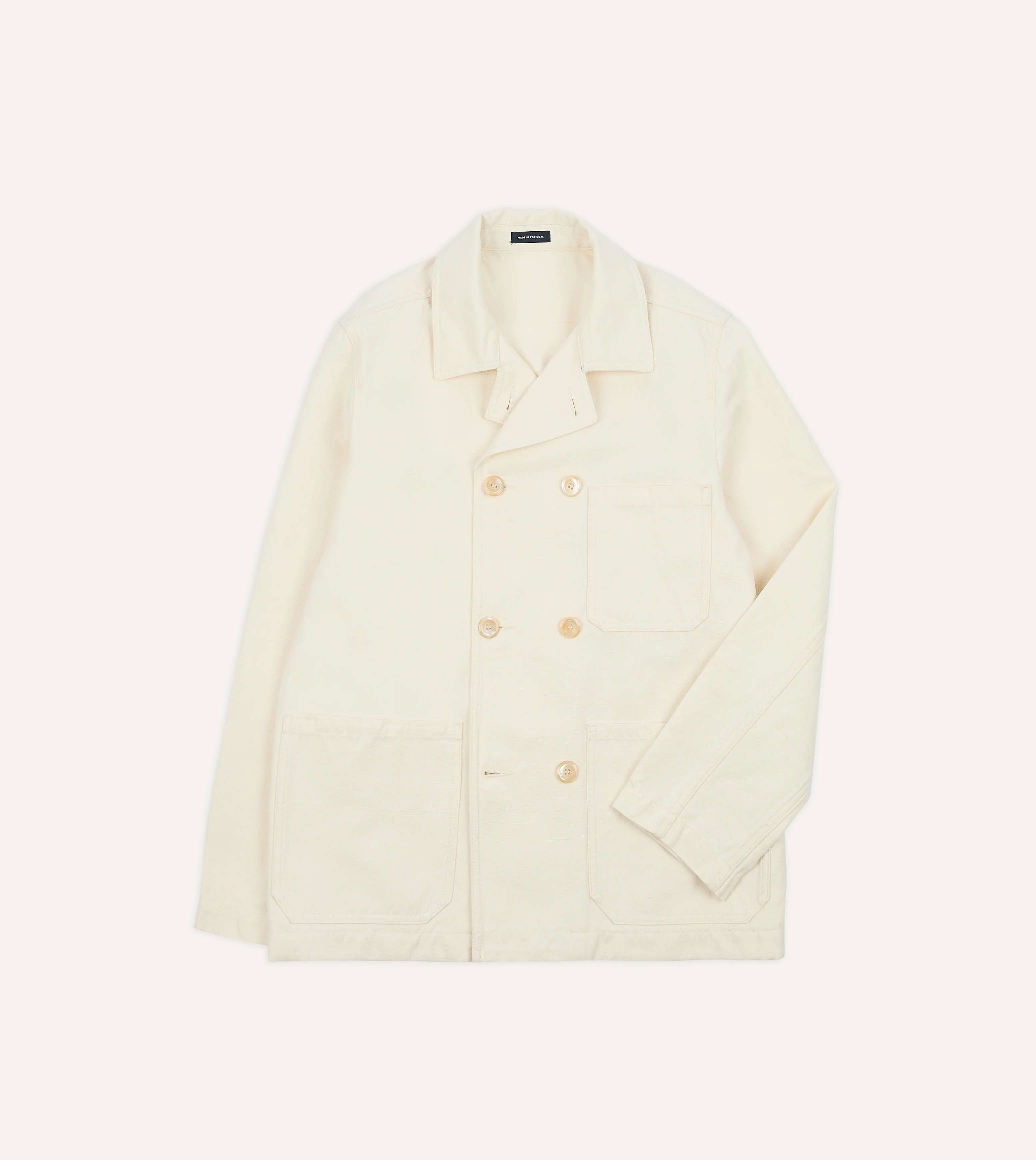 Ecru Cotton-Linen Double-Breasted Chore Coat - Image 2