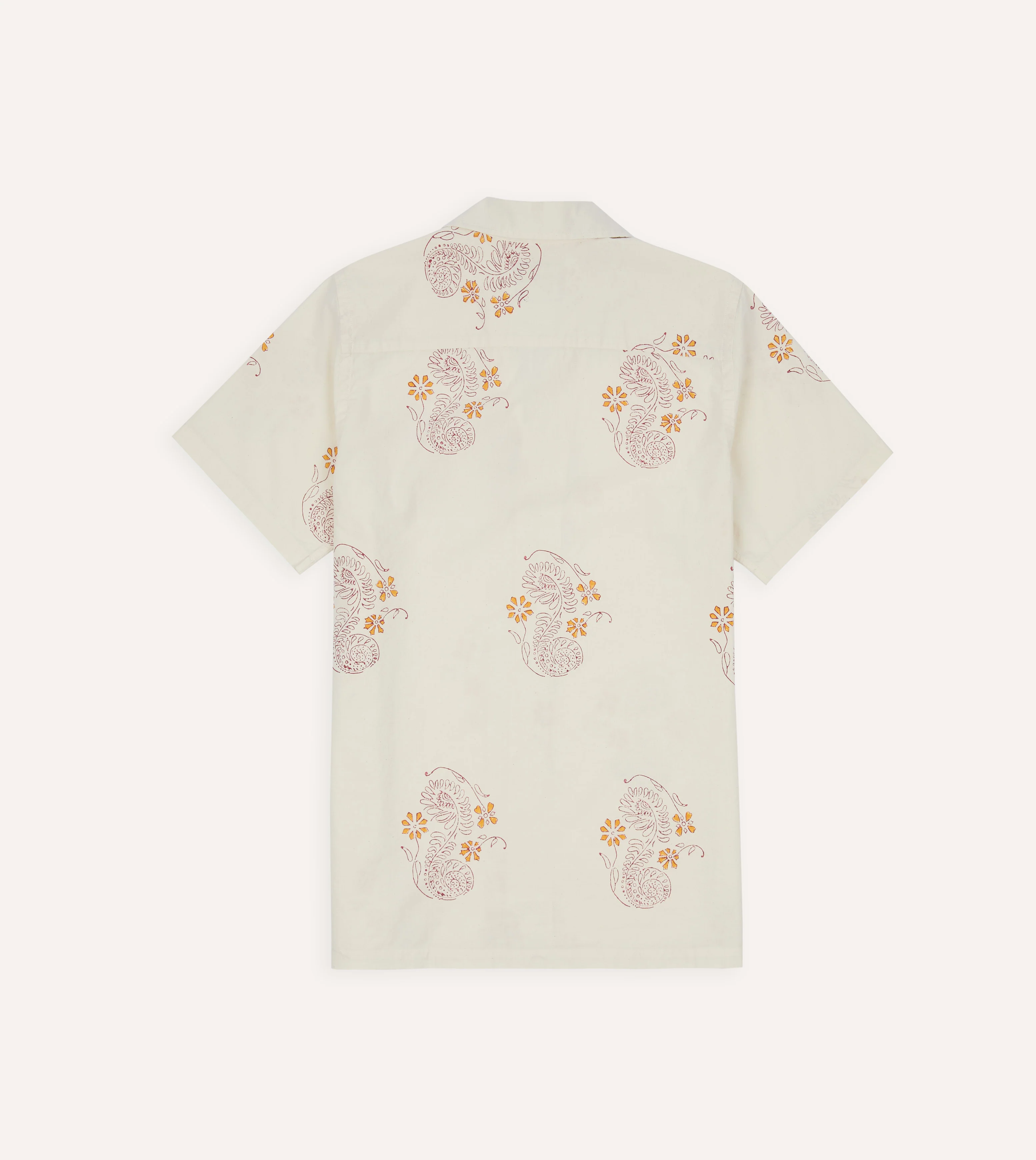 Ecru Floral Block Print Cotton Camp Collar Short Sleeve Shirt - Image 6