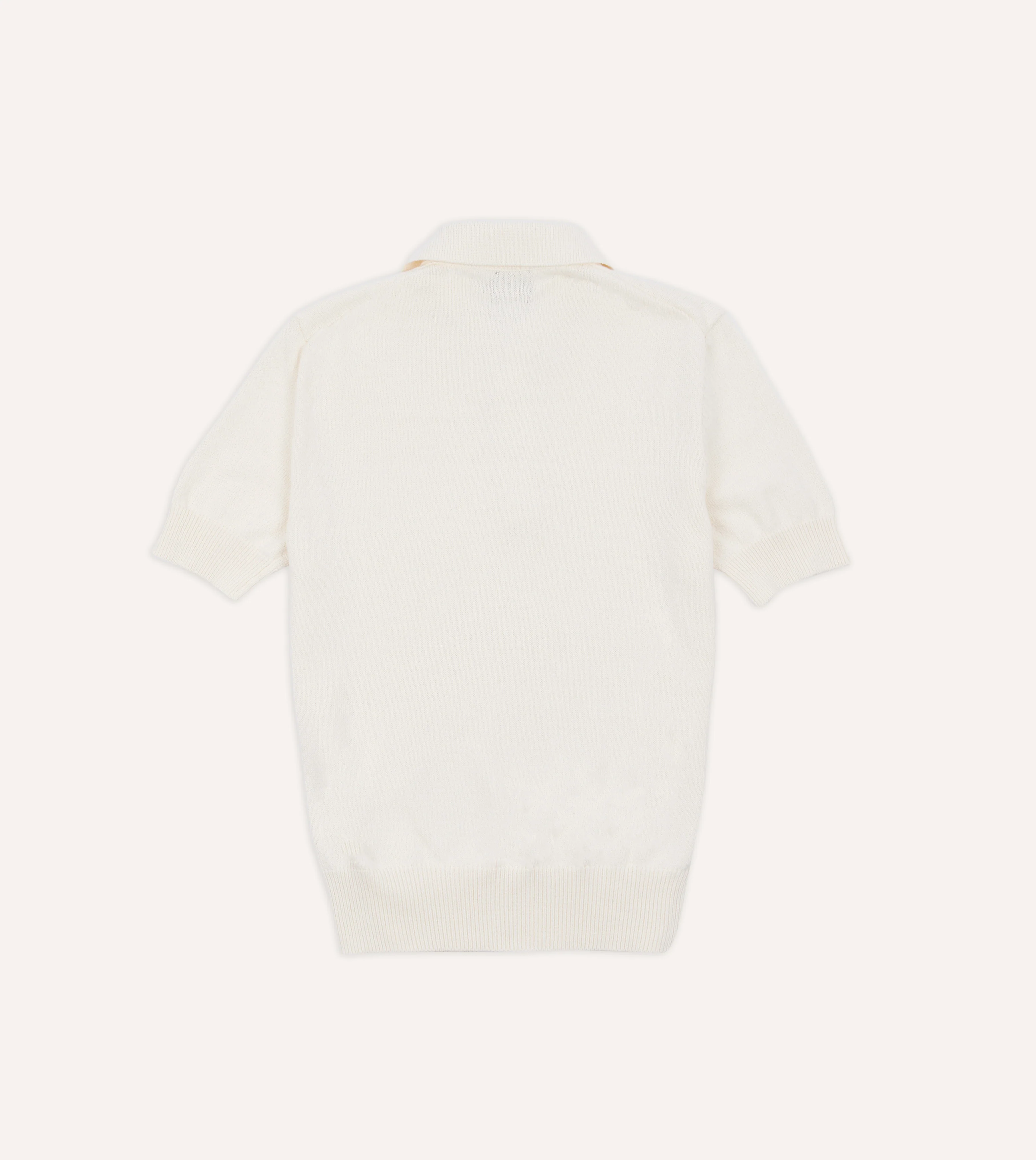 Ecru Knitted Crepe Cotton Short-Sleeve Polo Shirt - Image 4