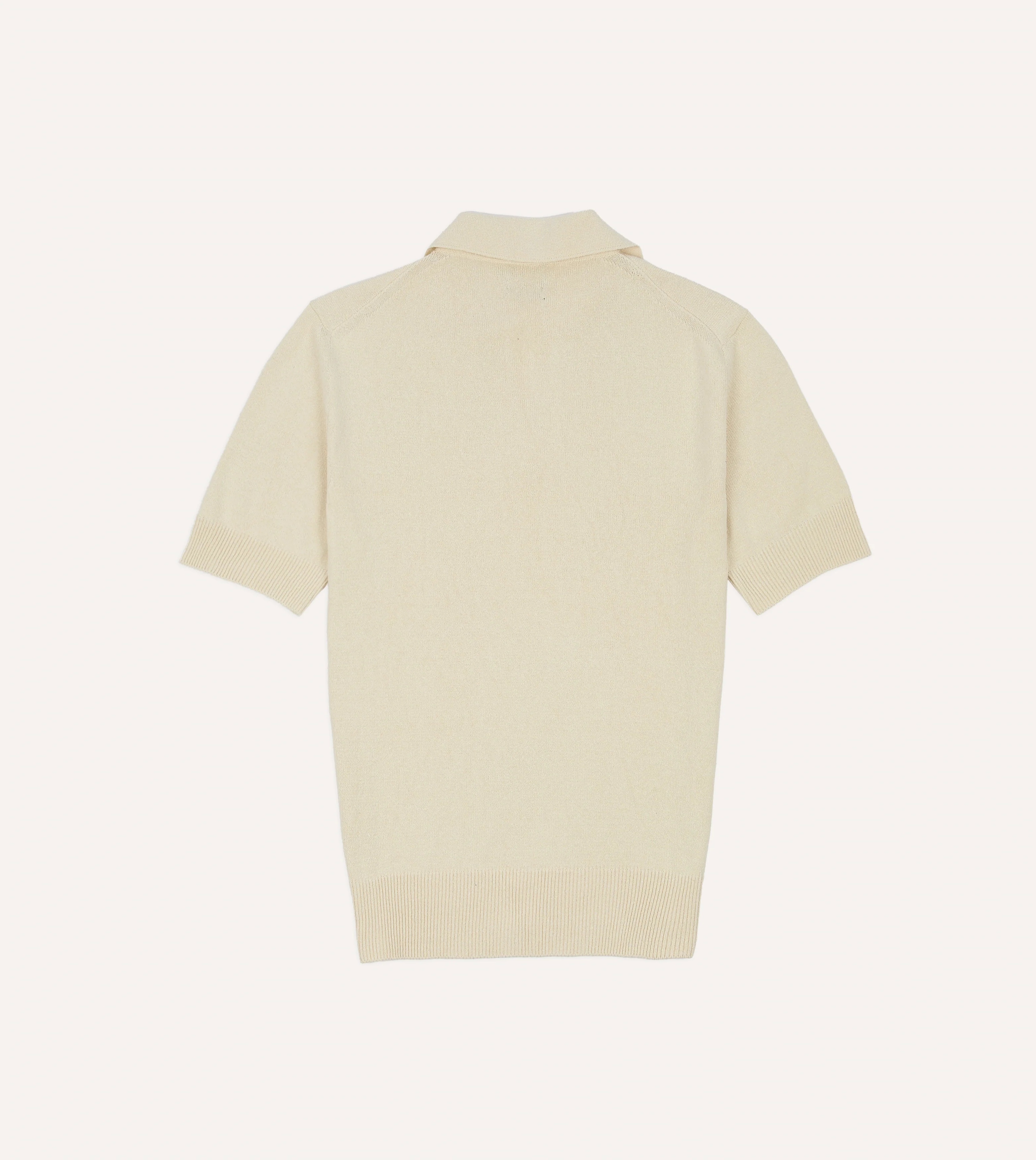 Ecru Knitted Silk Short-Sleeve Polo Shirt - Image 4