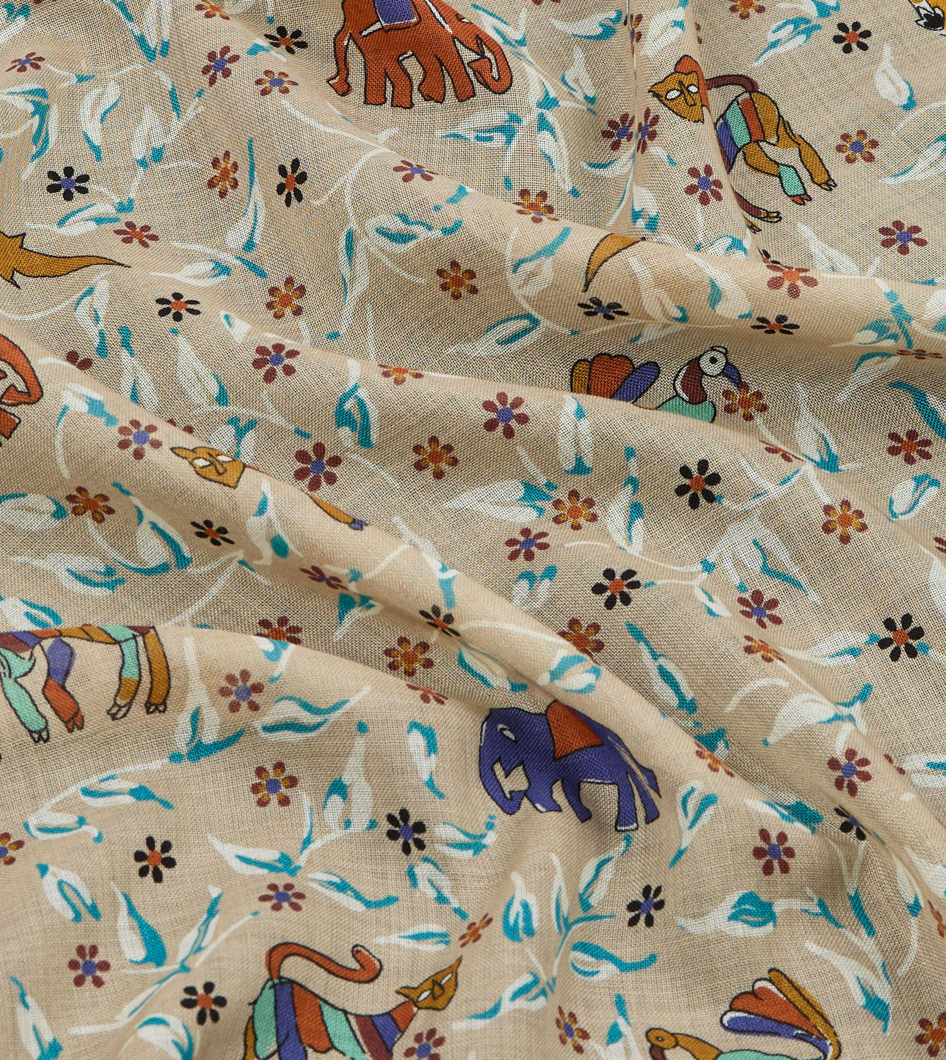 Ecru Loose Animal Print Wool-Silk Scarf - Image 2