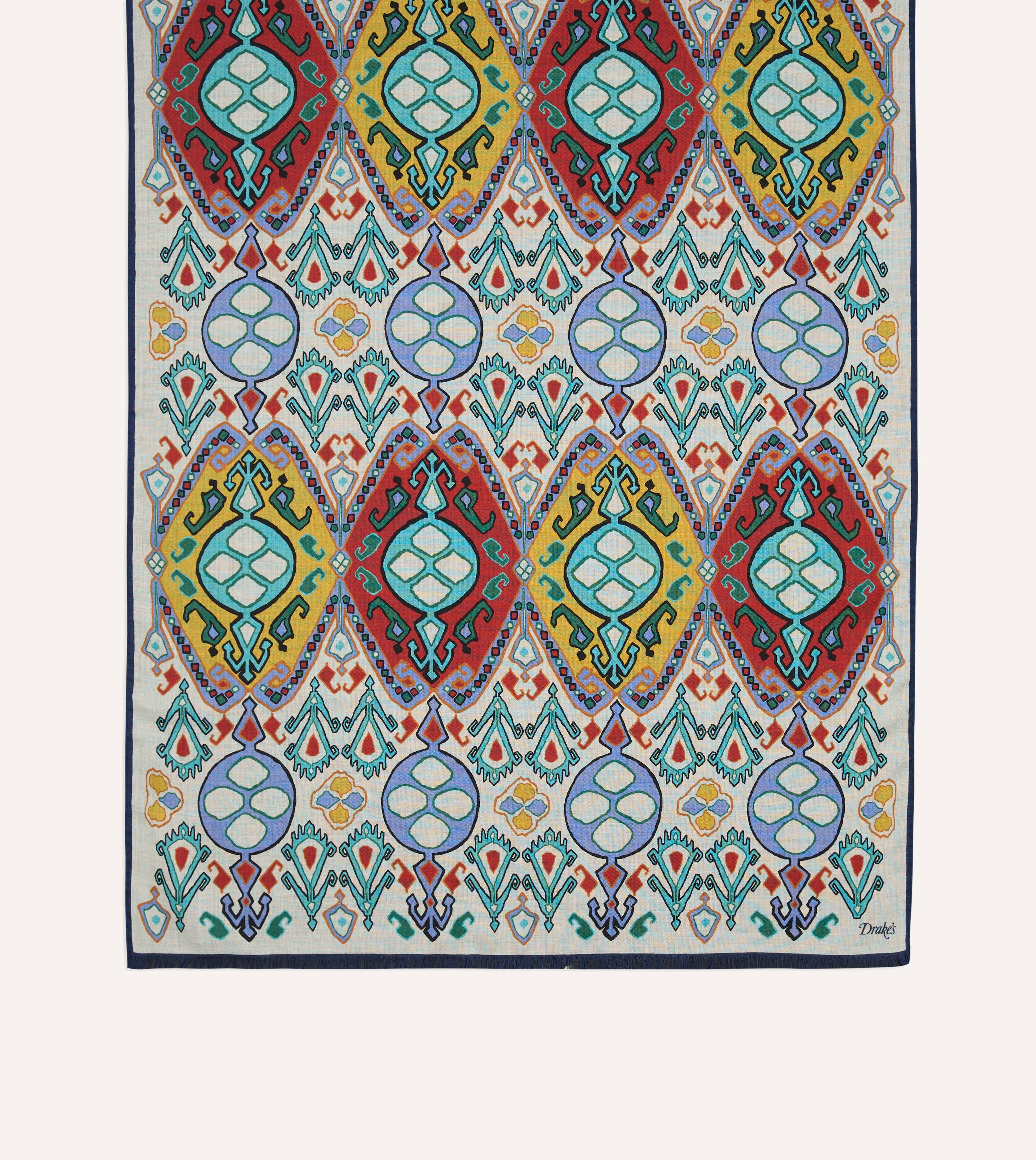 Ecru Tapestry Print Wool Silk Scarf - Image 4