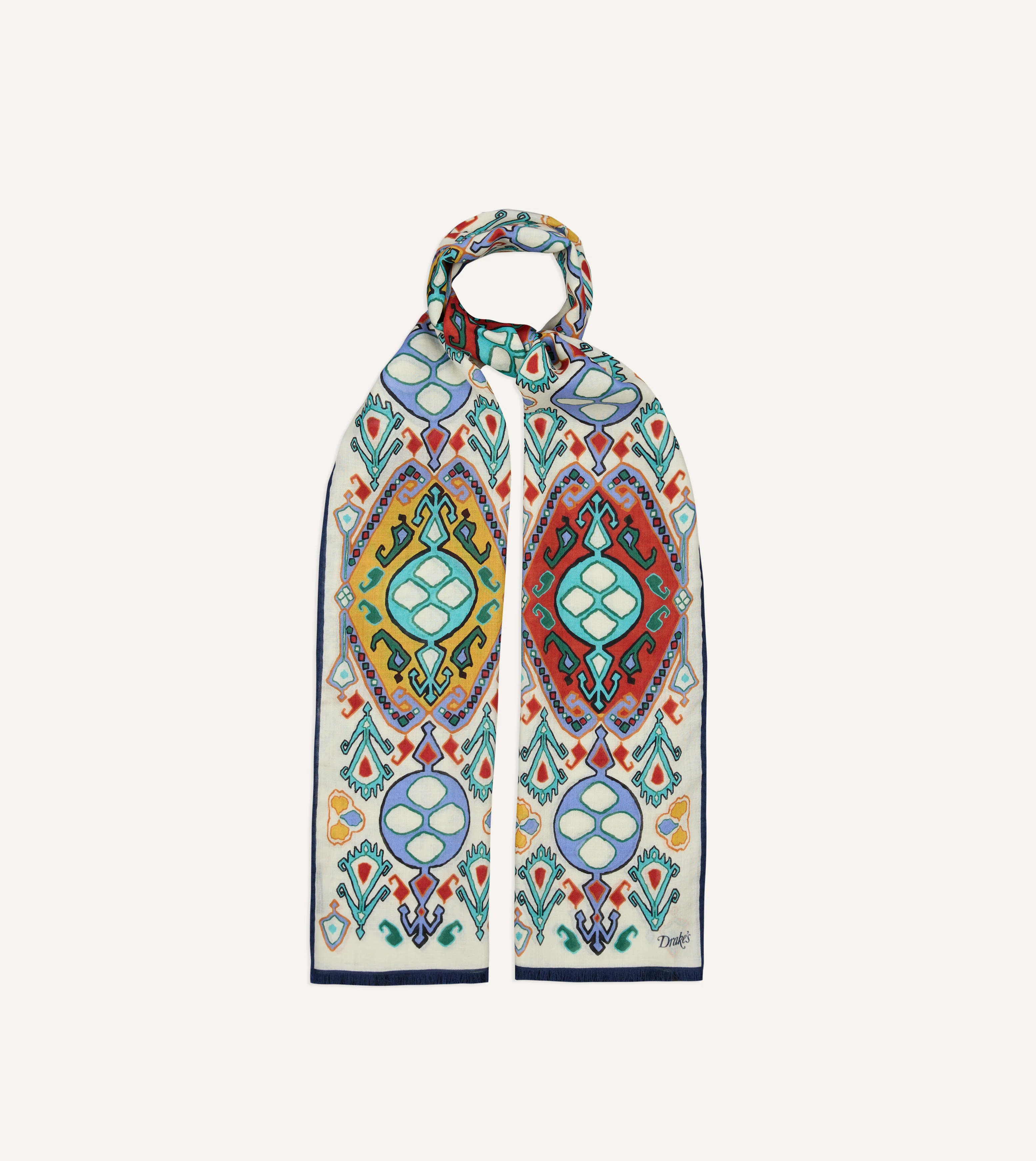 Ecru Tapestry Print Wool Silk Scarf - Image 5