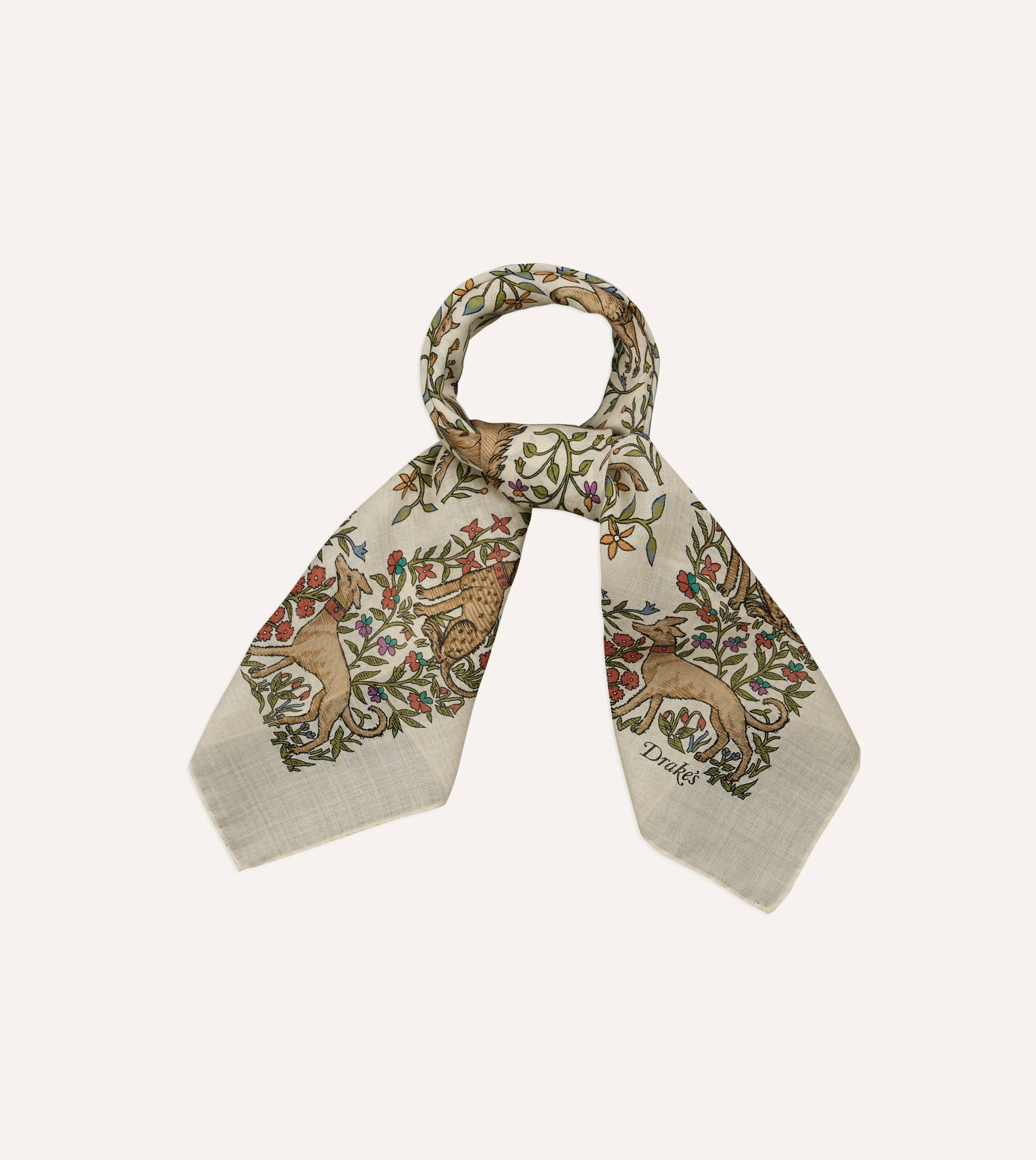 Ecru Unicorn Print Wool-Silk Bandana - Image 3