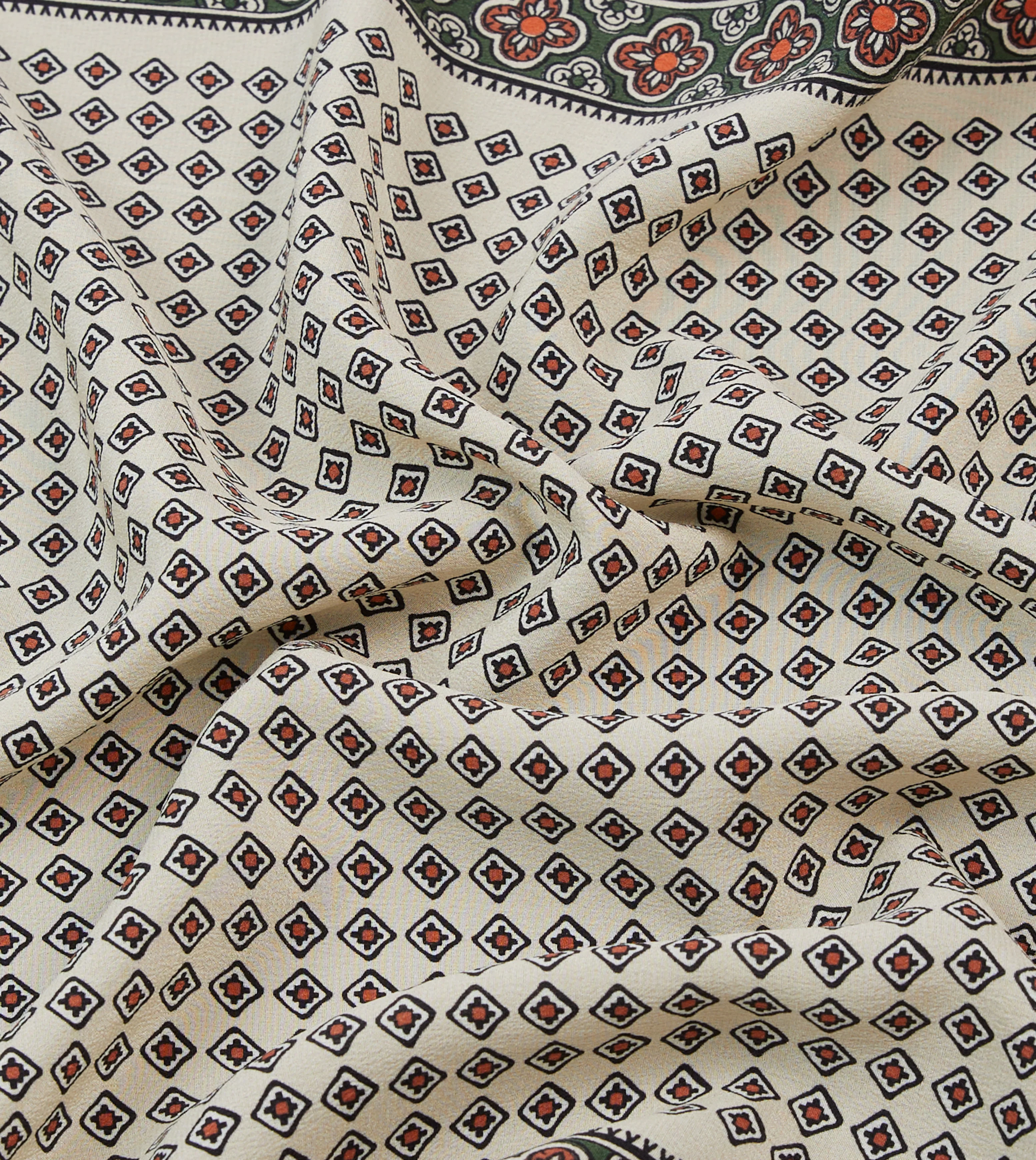 Ecru Vintage Tile Print Silk Pocket Square - Image 2