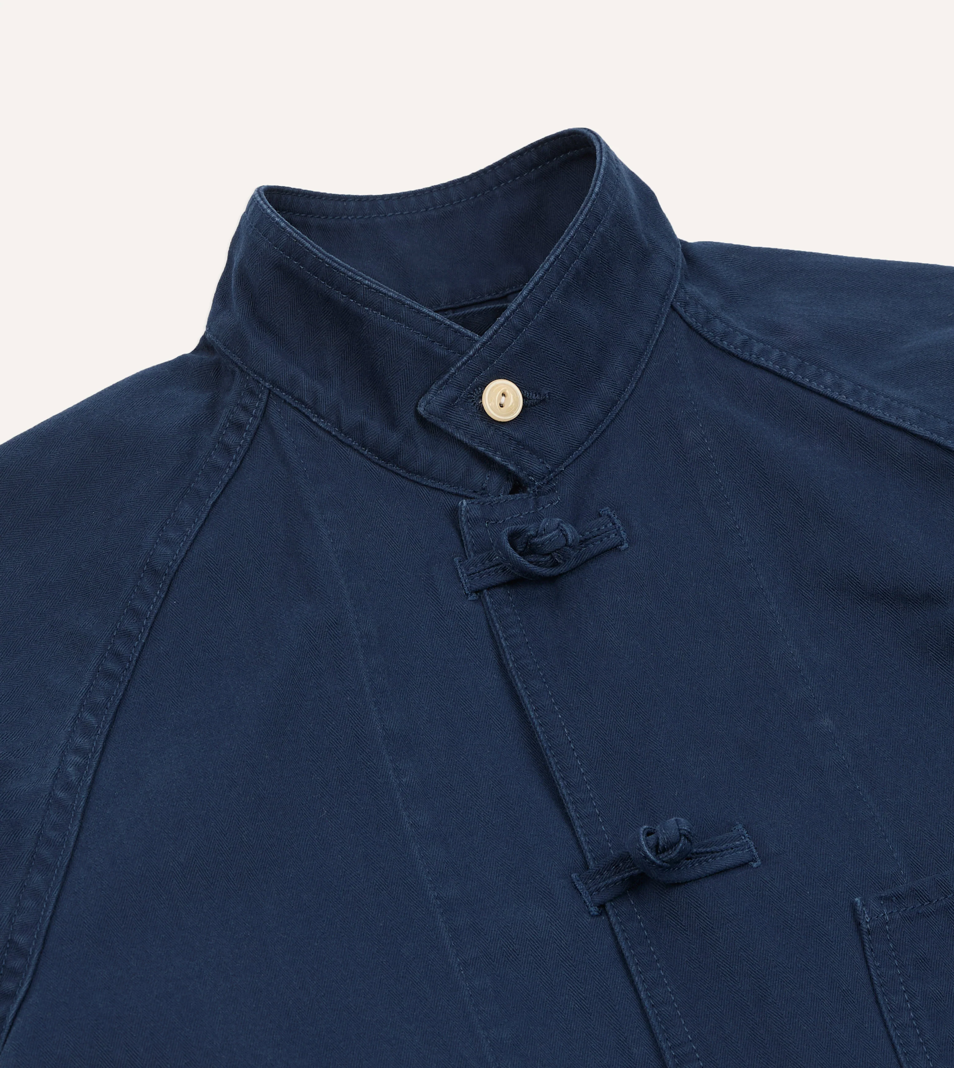 French Blue Herringbone Cotton Artist Chore Jacket - Image 6