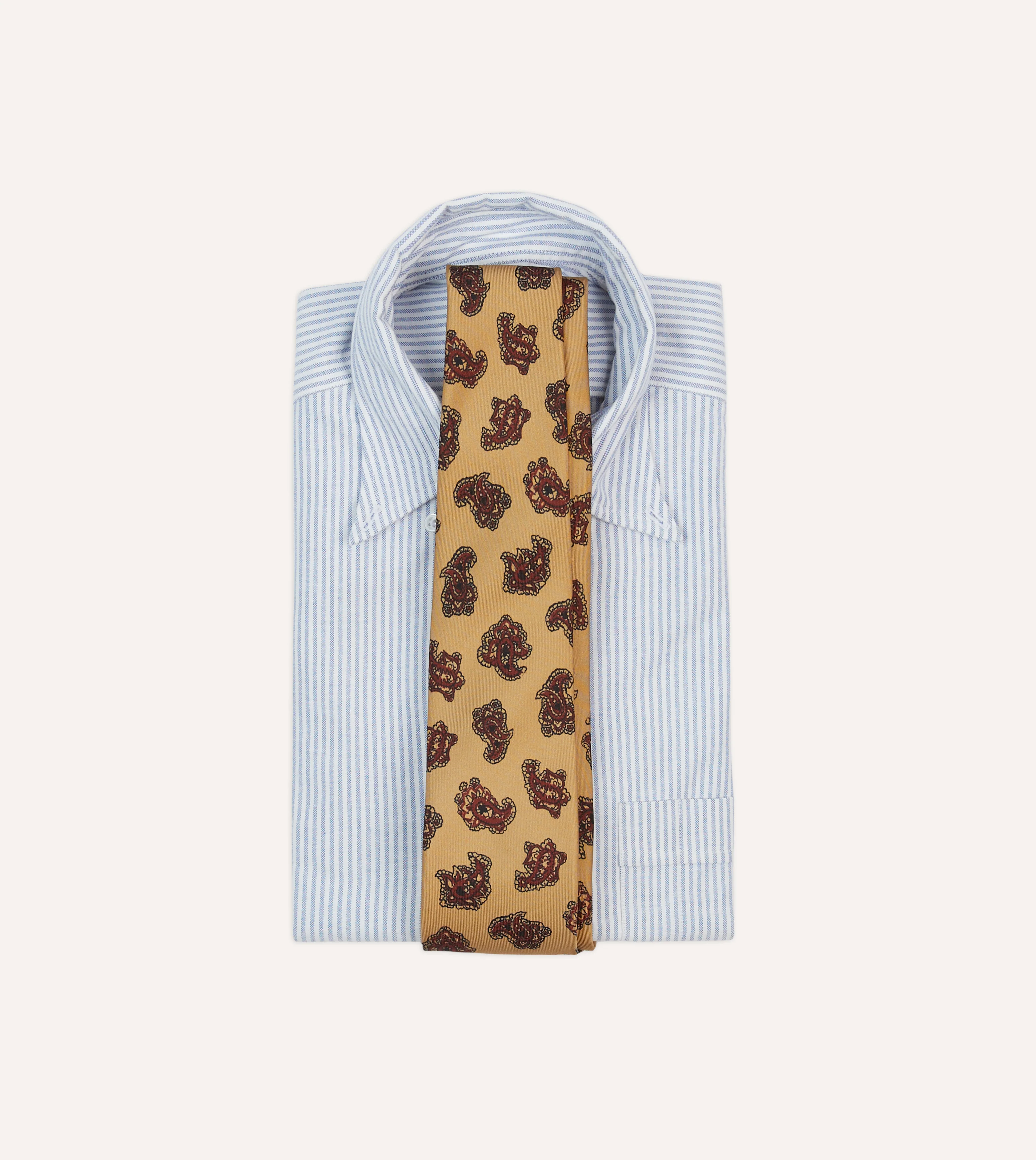 Gold and Red Paisley Motif Print Silk Self Tipped Tie - Image 2