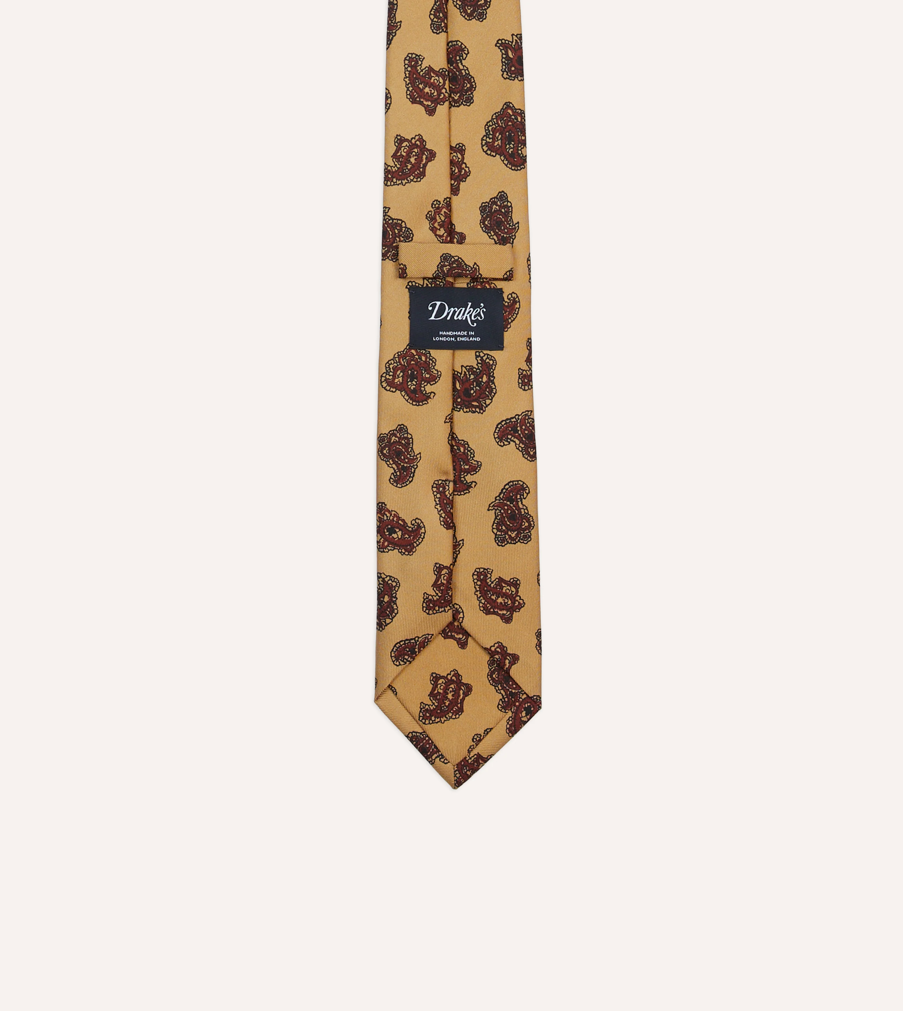 Gold and Red Paisley Motif Print Silk Self Tipped Tie - Image 4