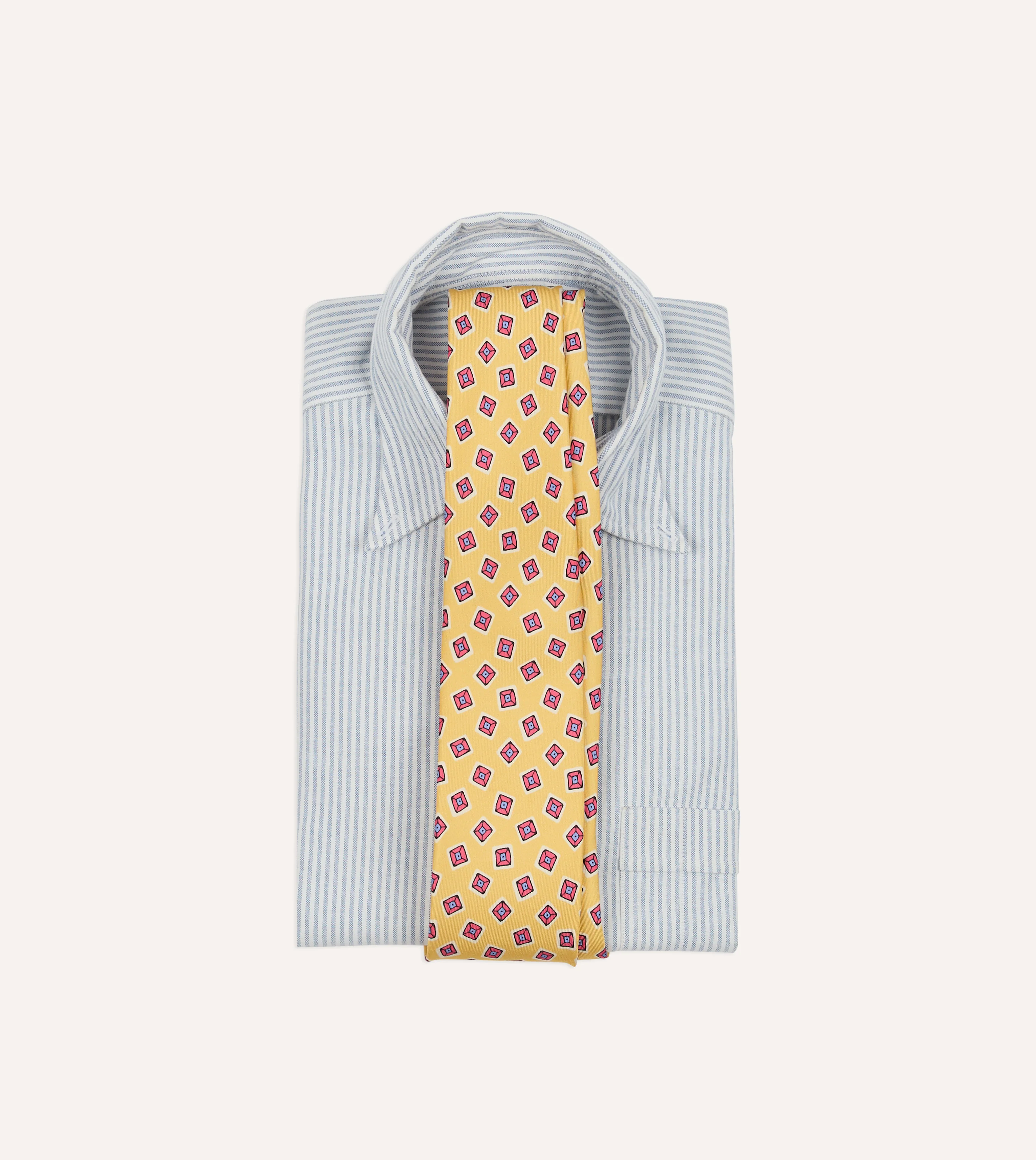 Gold Square Diamond Print Silk Self-Tipped Tie - Image 2