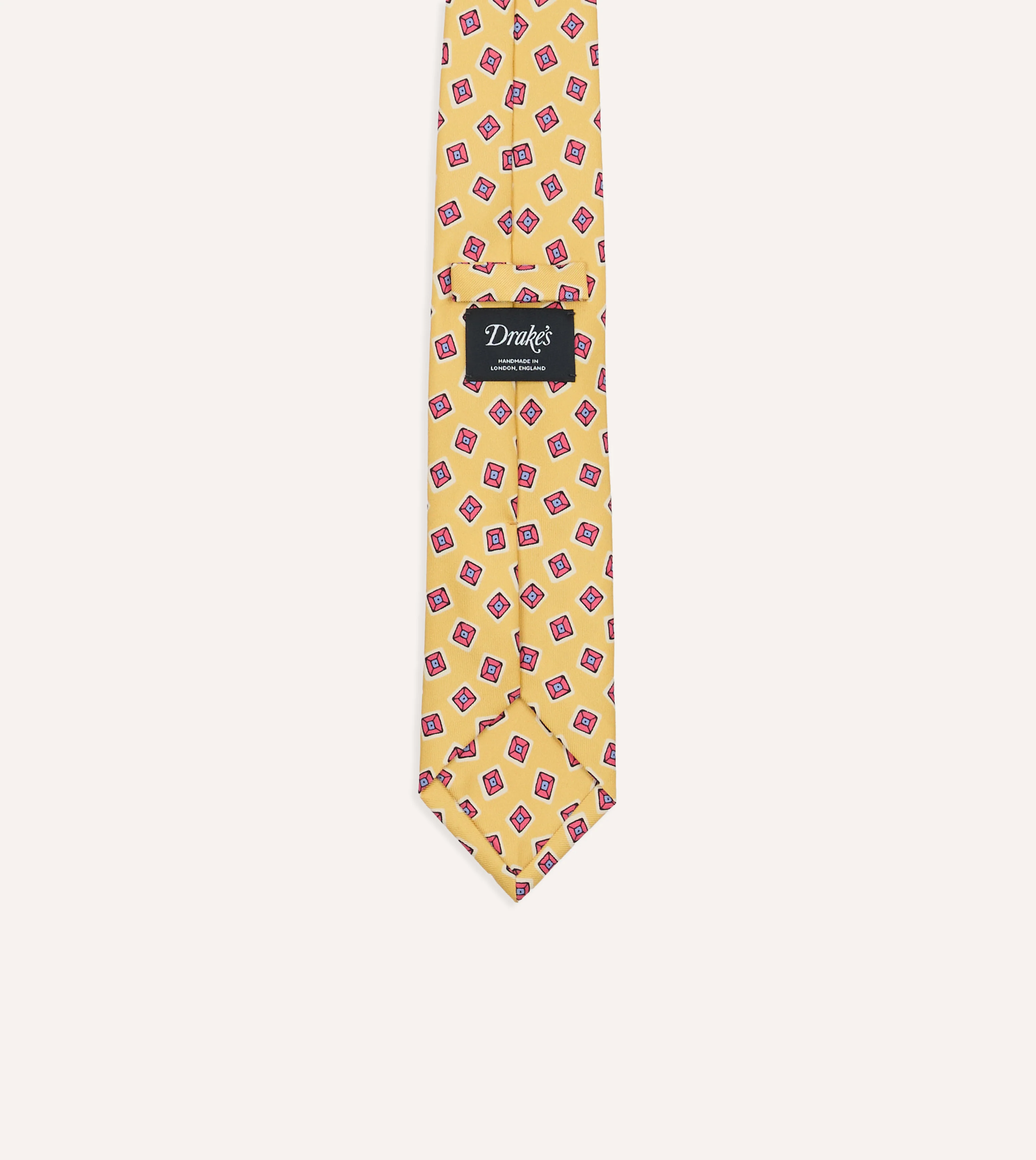 Gold Square Diamond Print Silk Self-Tipped Tie - Image 4
