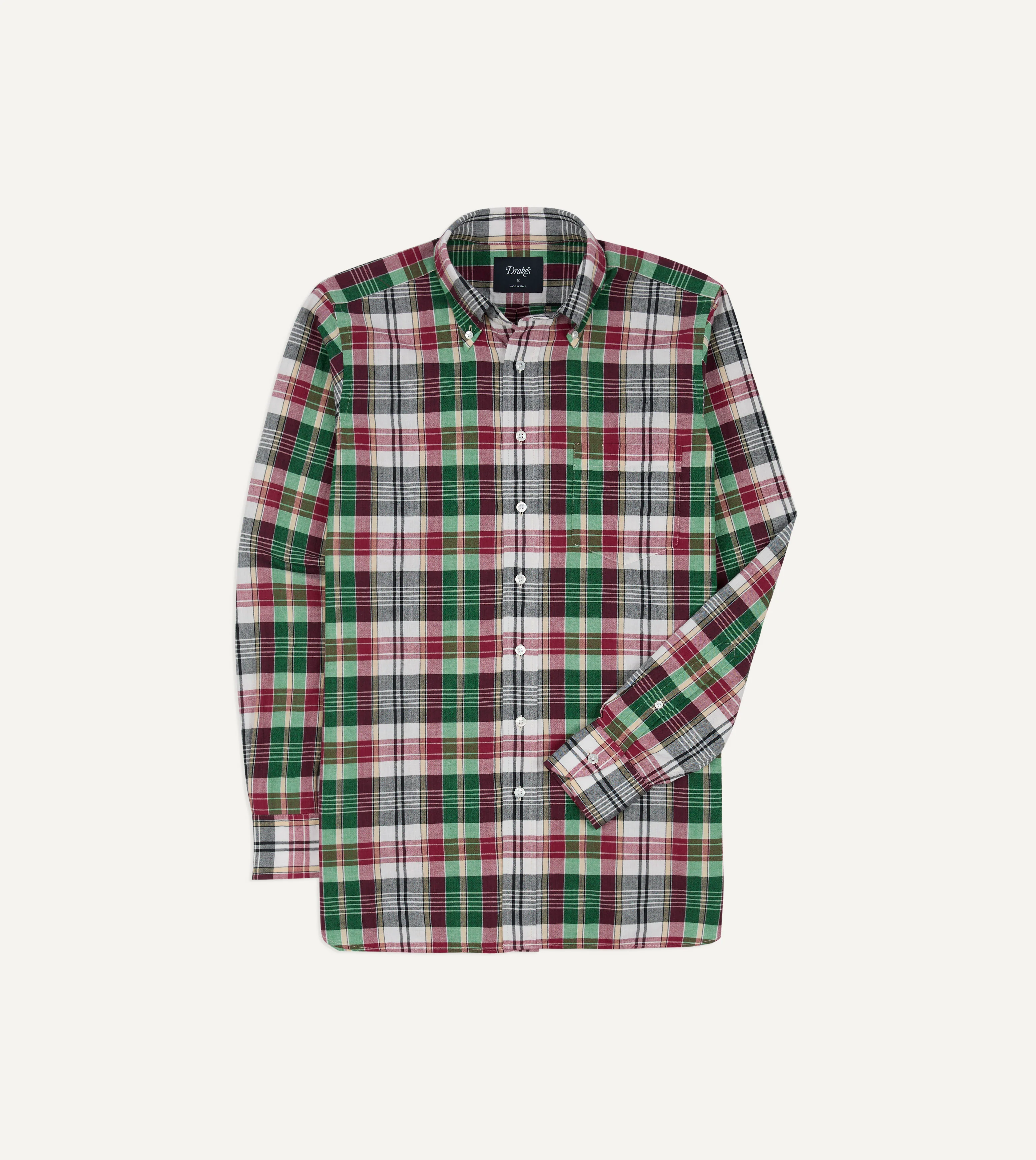 Green and Burgundy Madras Check Cotton Button-Down Shirt - Image 2