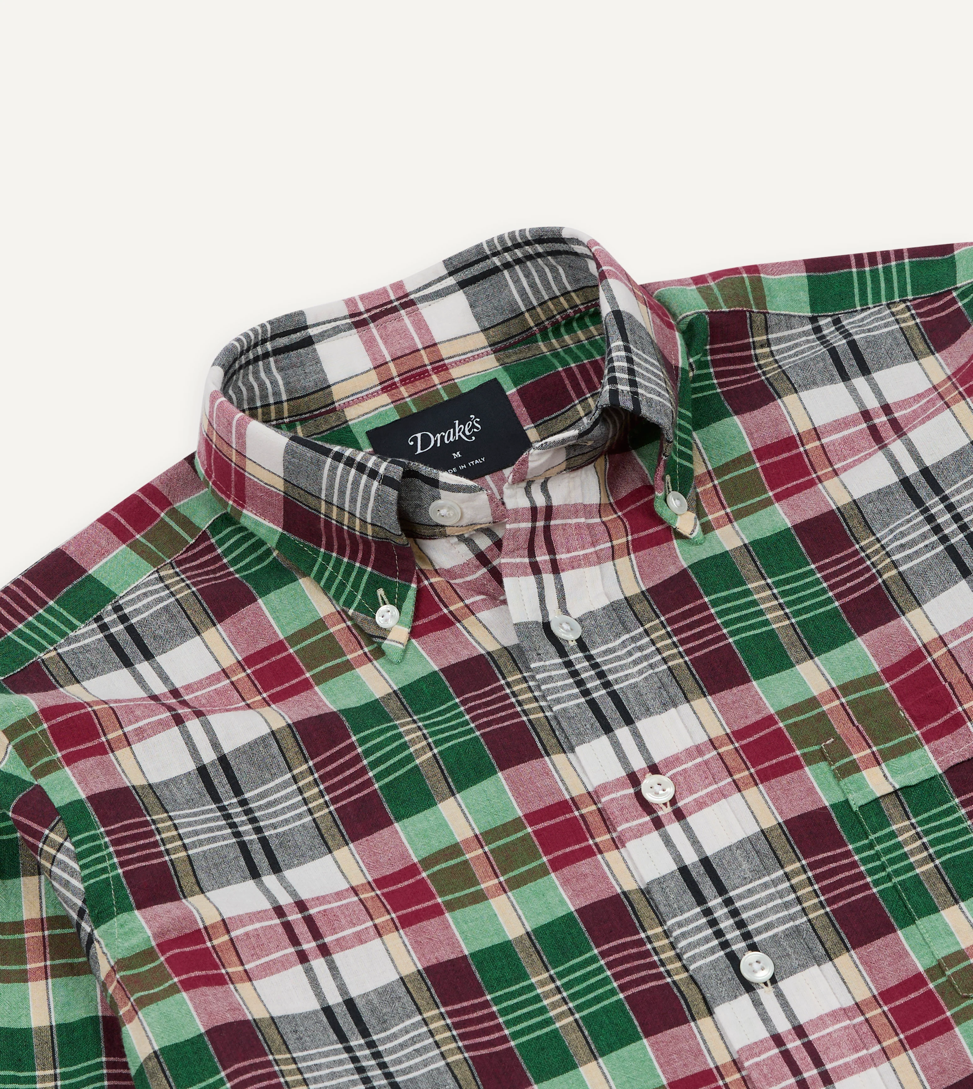 Green and Burgundy Madras Check Cotton Button-Down Shirt - Image 4