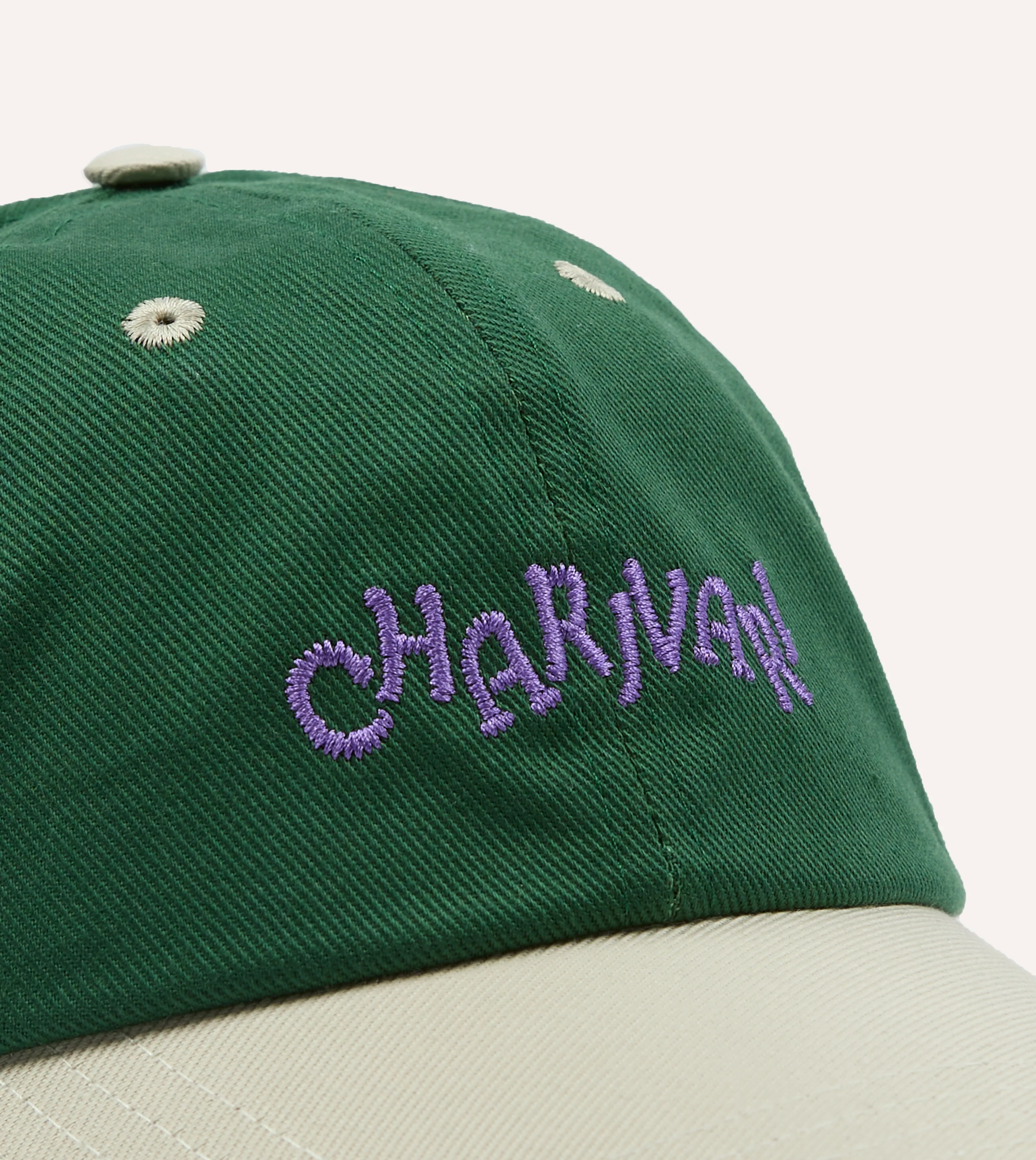 Green and Ecru 'Charivari' Cotton Twill Baseball Cap - Image 3