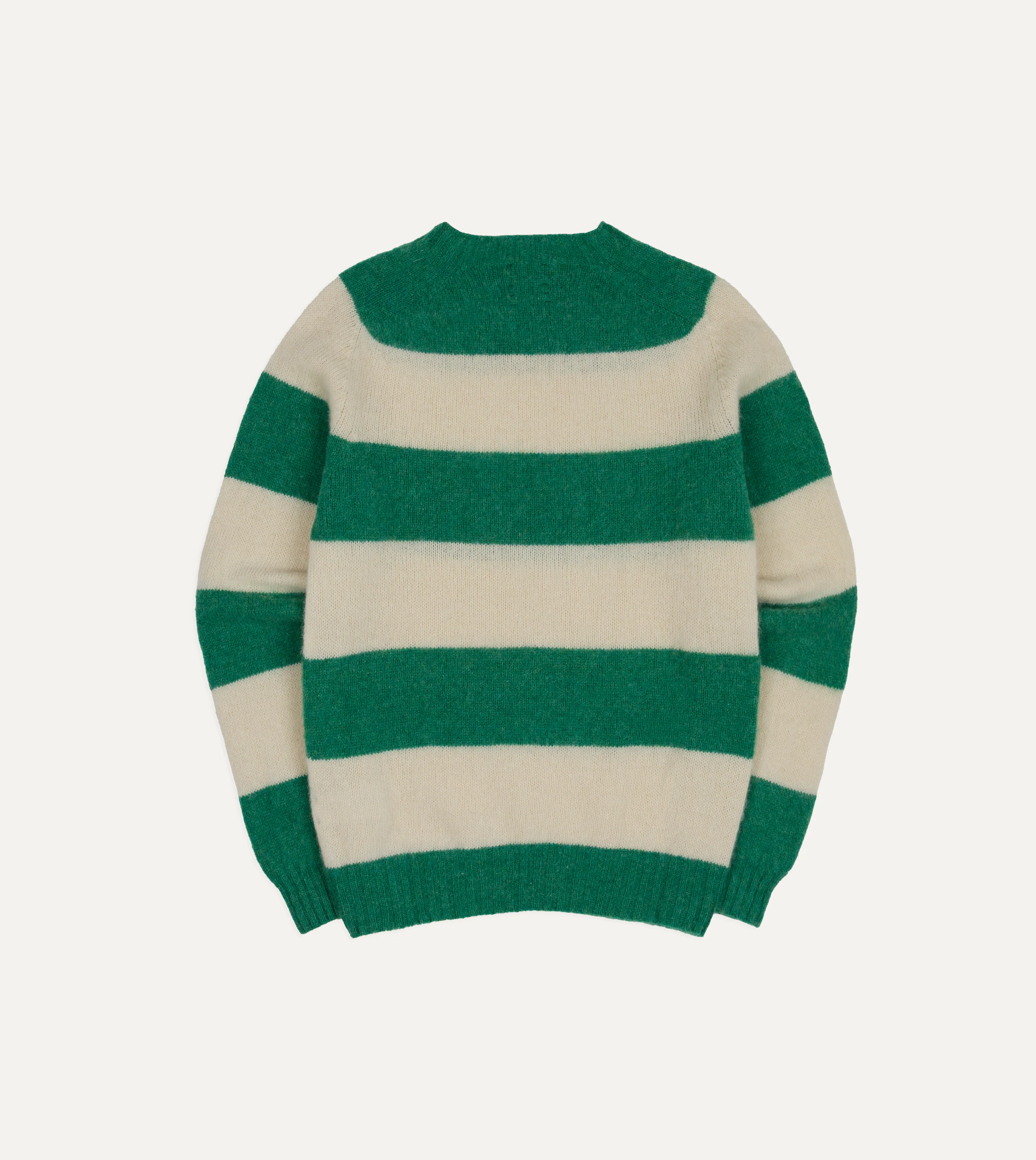 Green and Ecru Stripe Brushed Shetland Crew Neck Jumper - Image 5