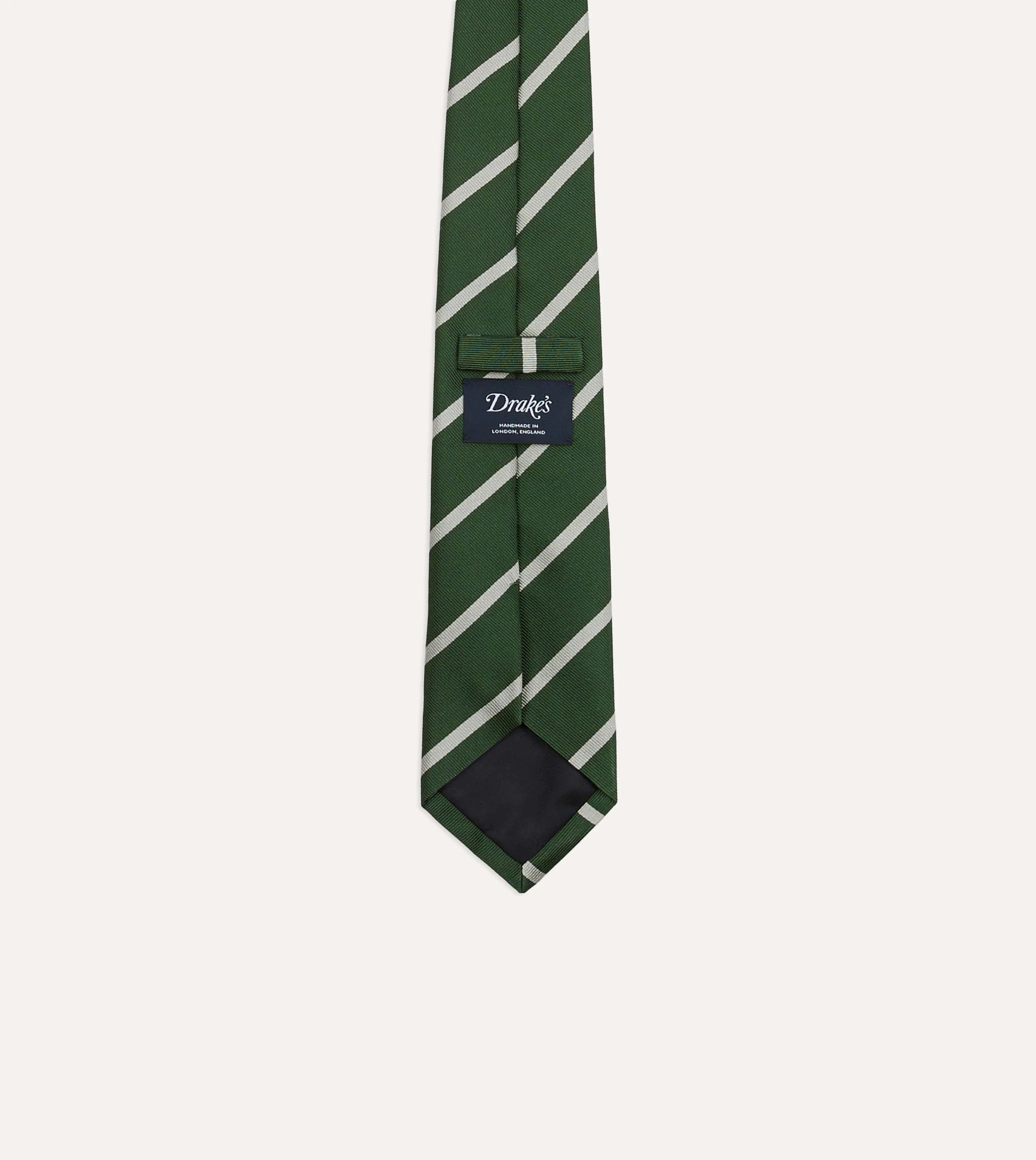 Green and Ecru Stripe Repp Silk Tipped Tie - Image 3