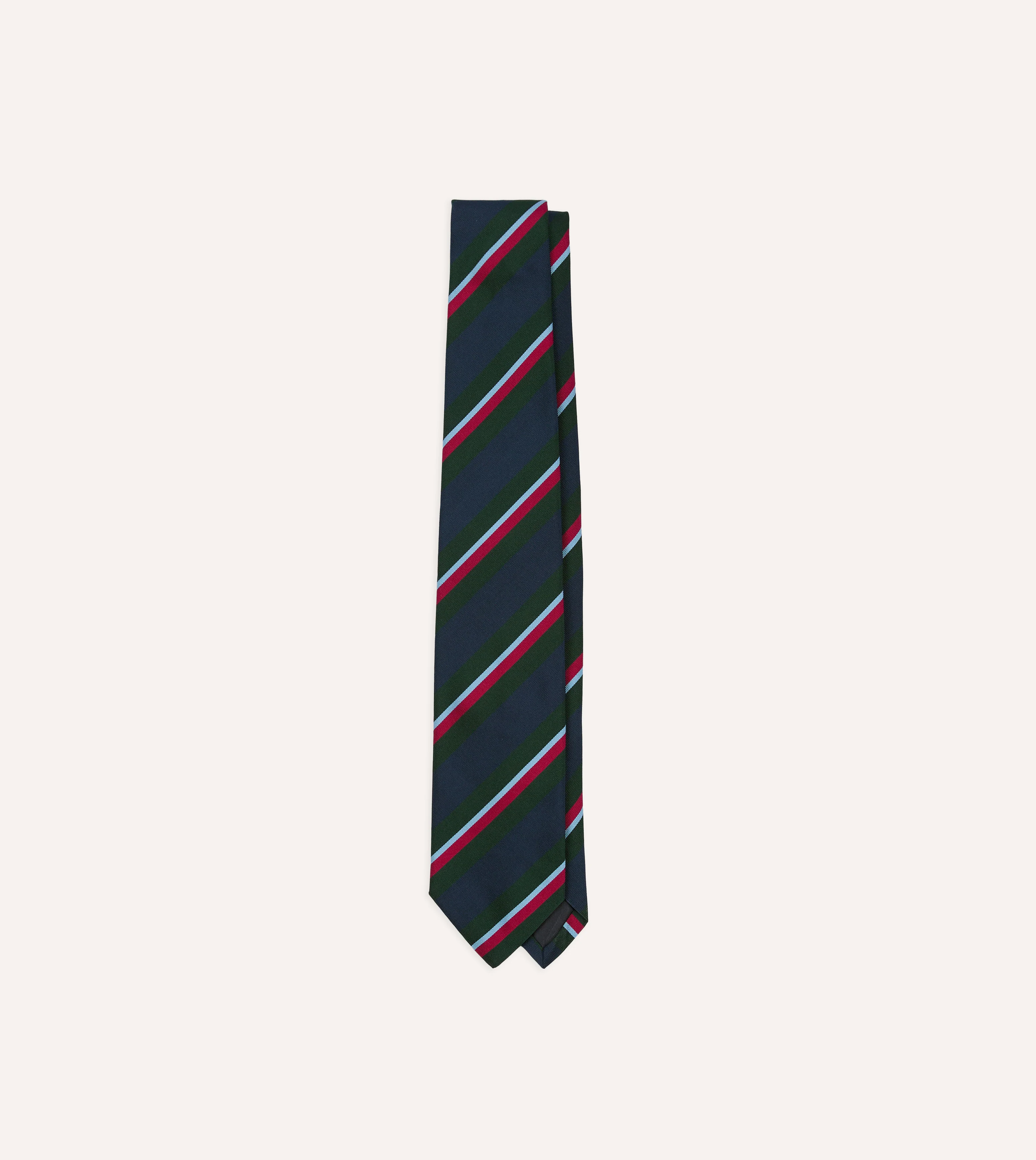 Green and Navy Regimental Stripe Mogador Cotton-Silk Tipped Tie