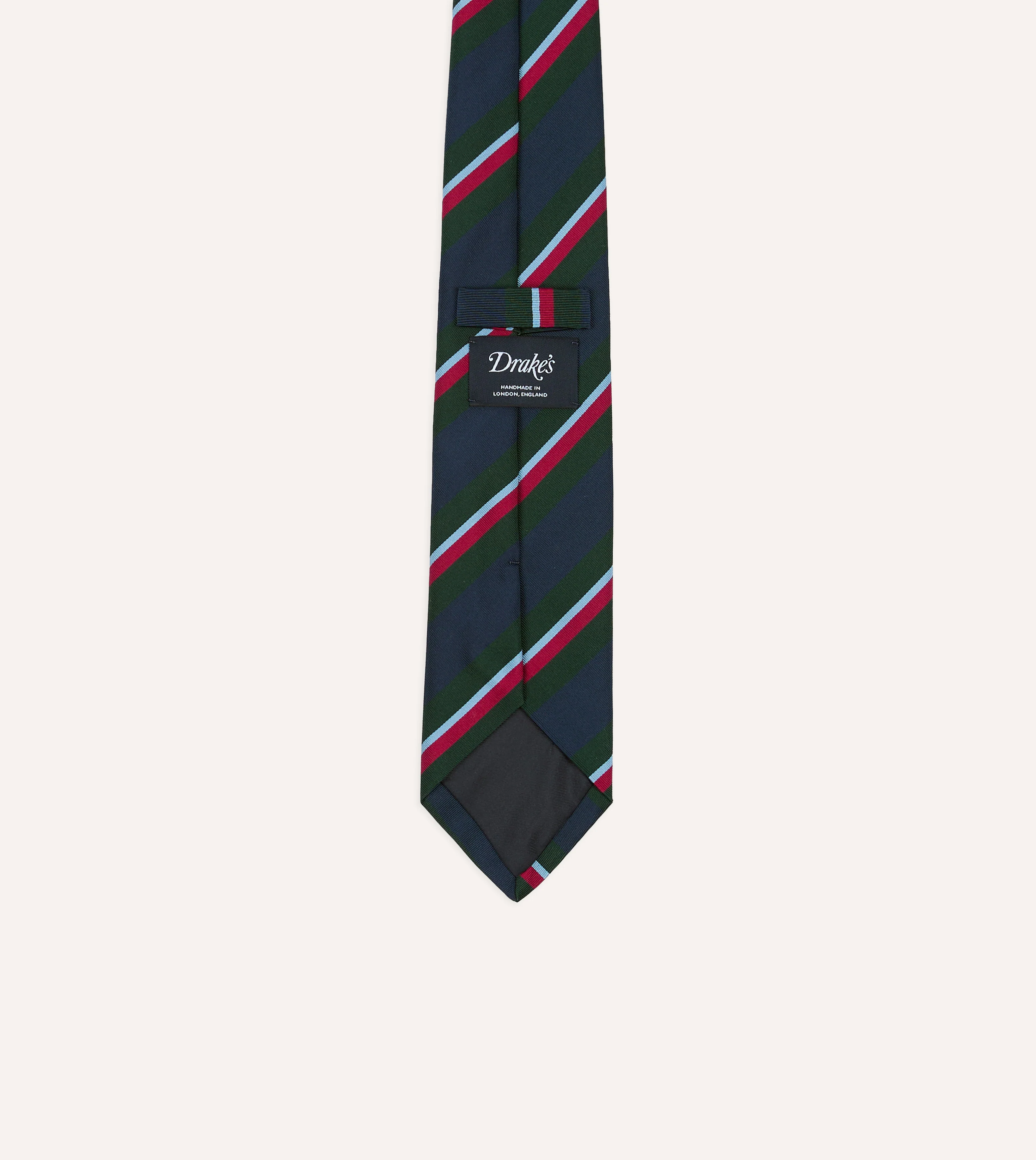 Green and Navy Regimental Stripe Mogador Cotton-Silk Tipped Tie - Image 4