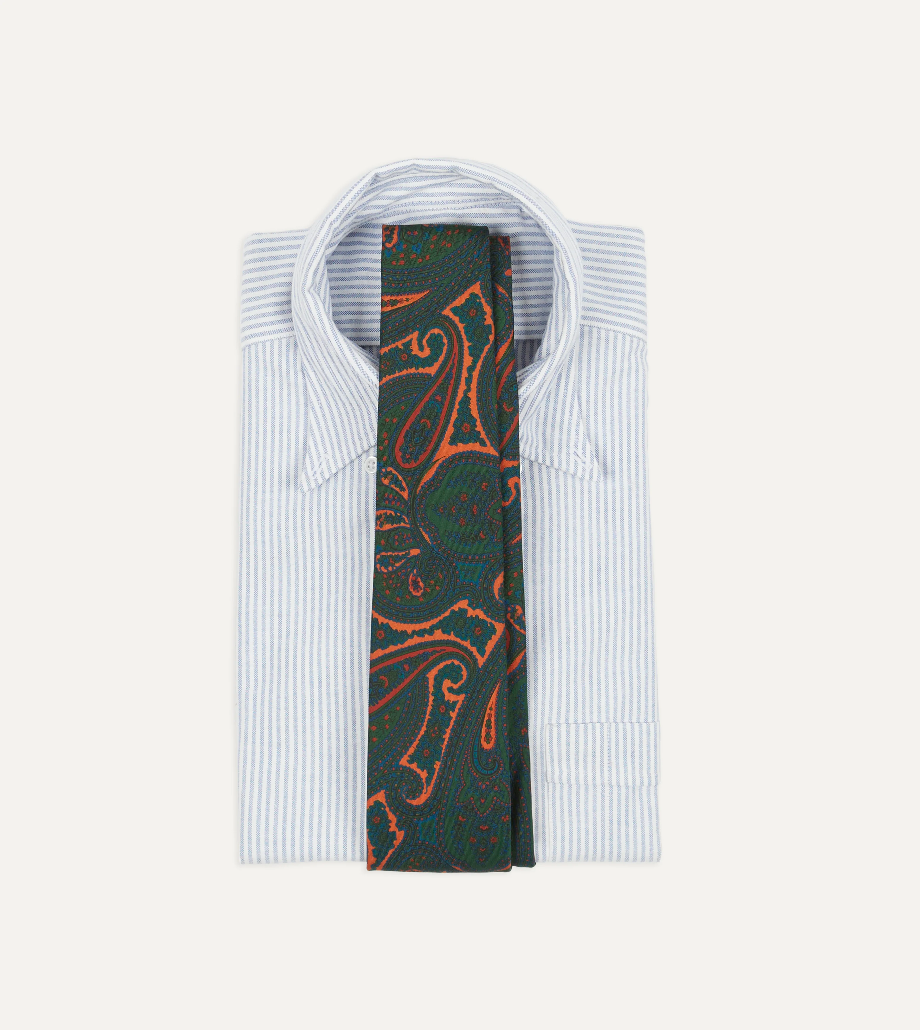Green and Orange Large Paisley Print Madder Silk Self Tipped Tie - Image 2