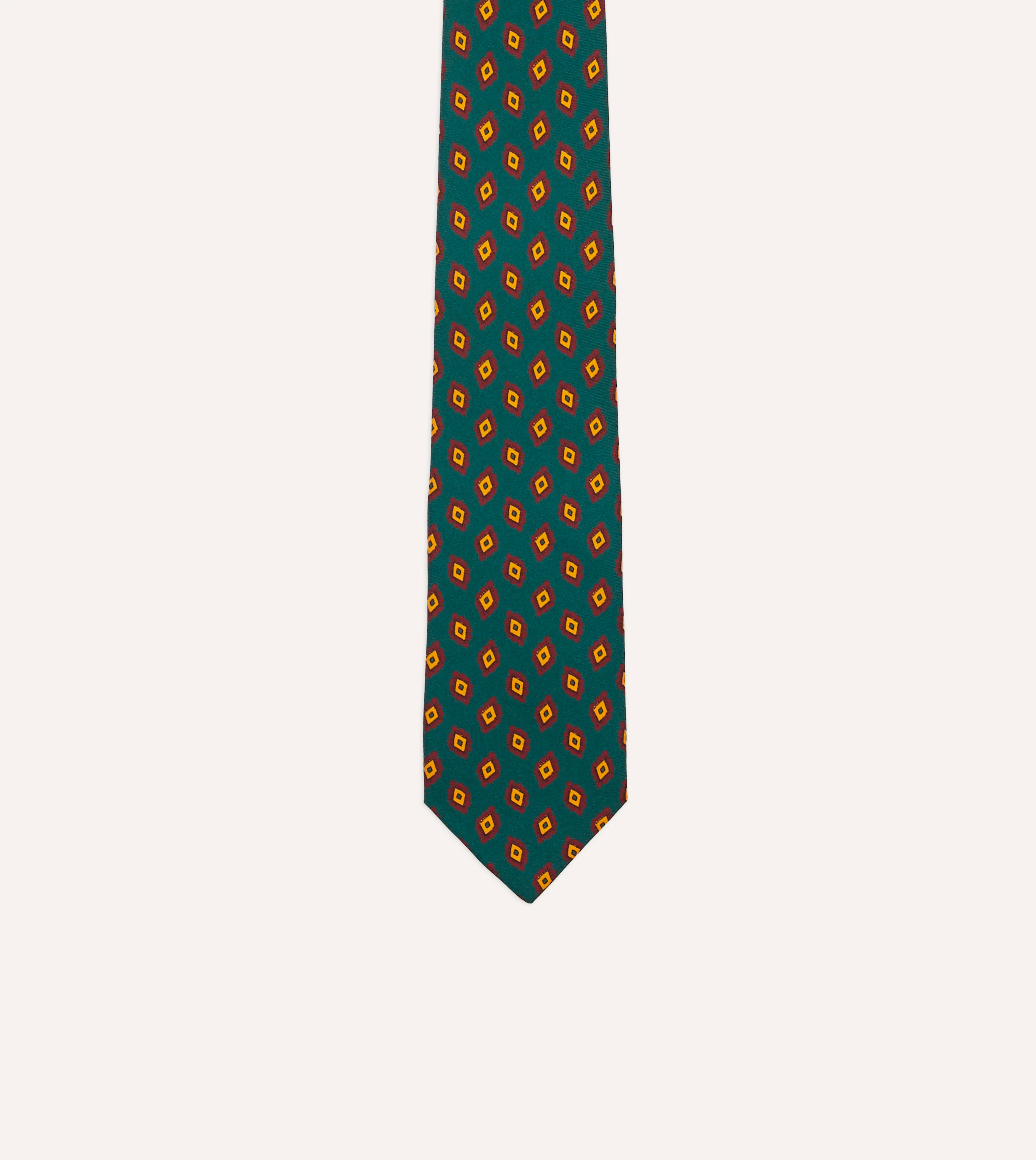 Green and Yellow Diamond Tile Print Silk Self-Tipped Tie - Image 3