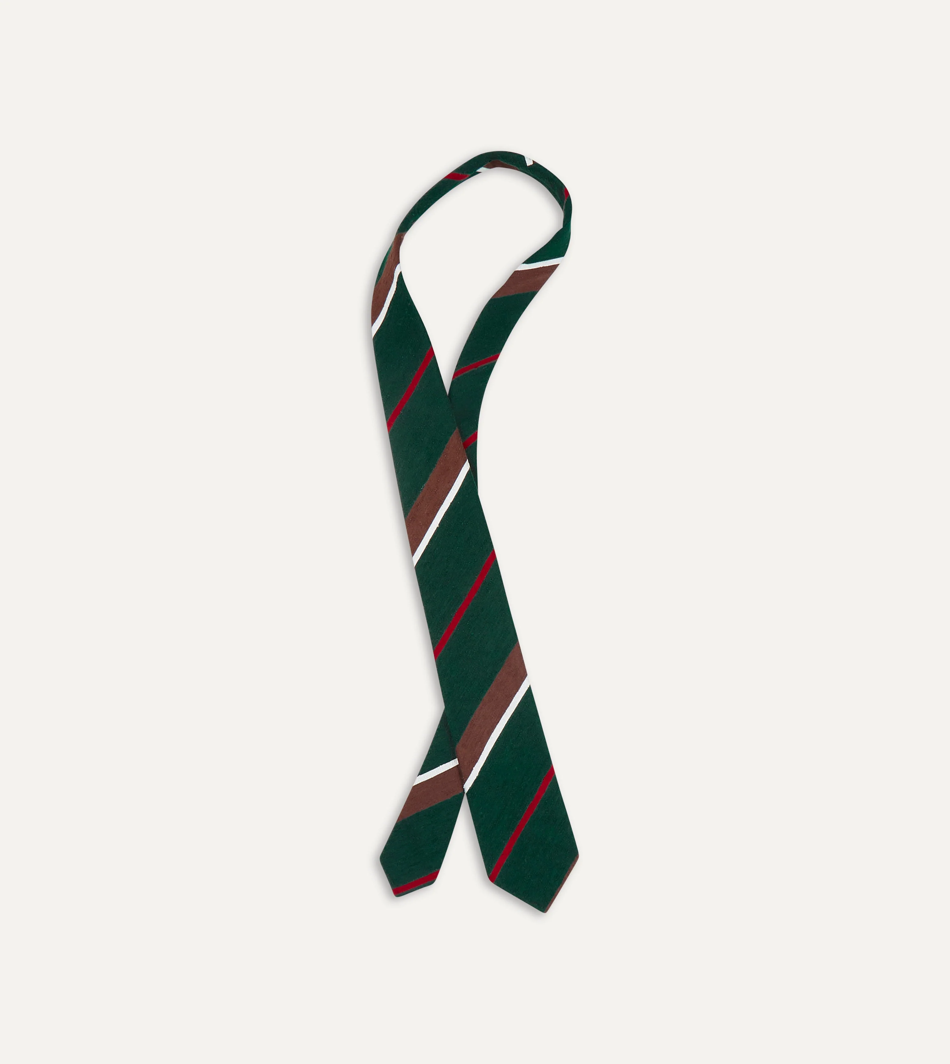 Green, Brown and White Stripe Shantung Silk Tie - Image 3