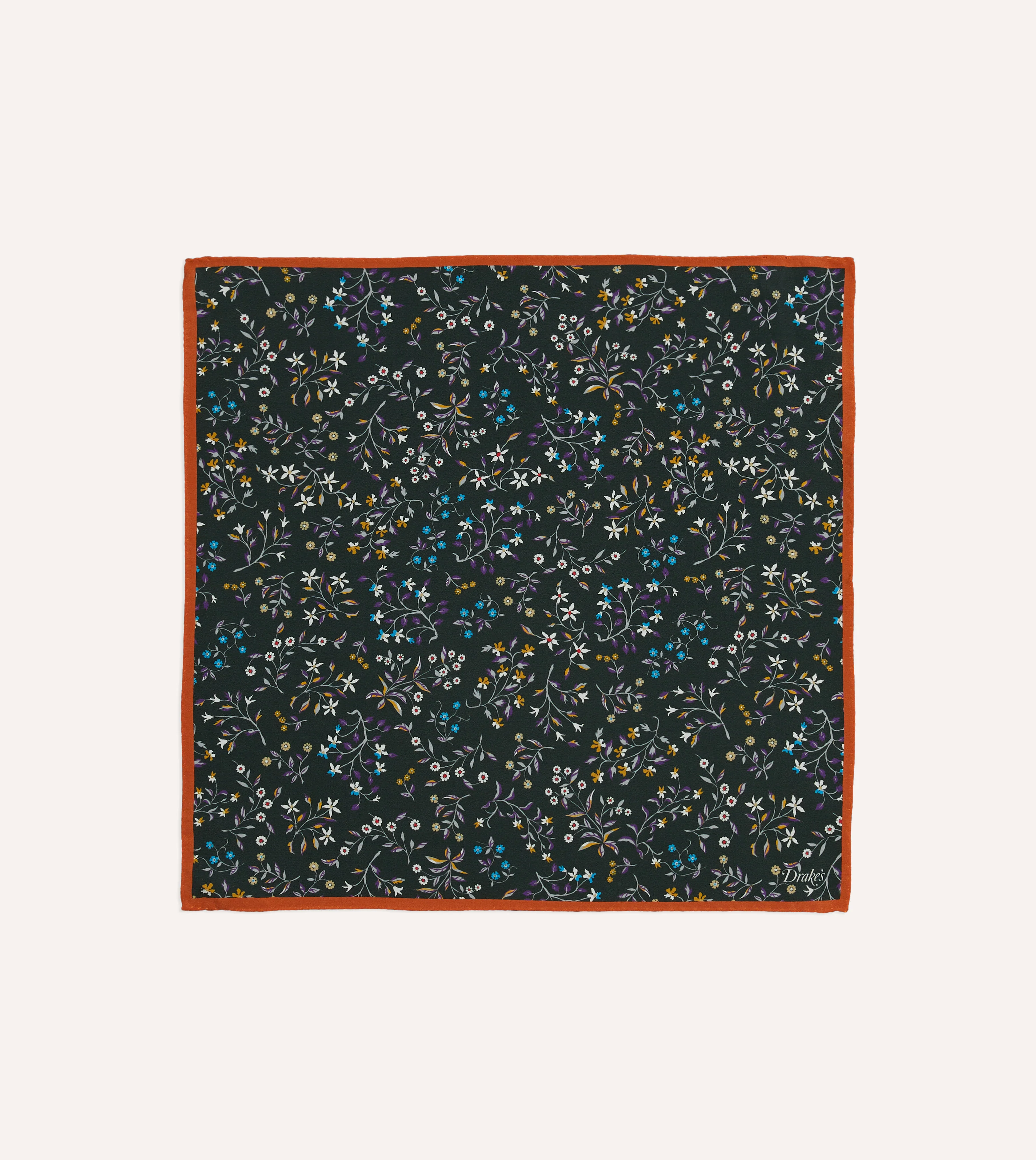 Green Floral Print Silk Pocket Square