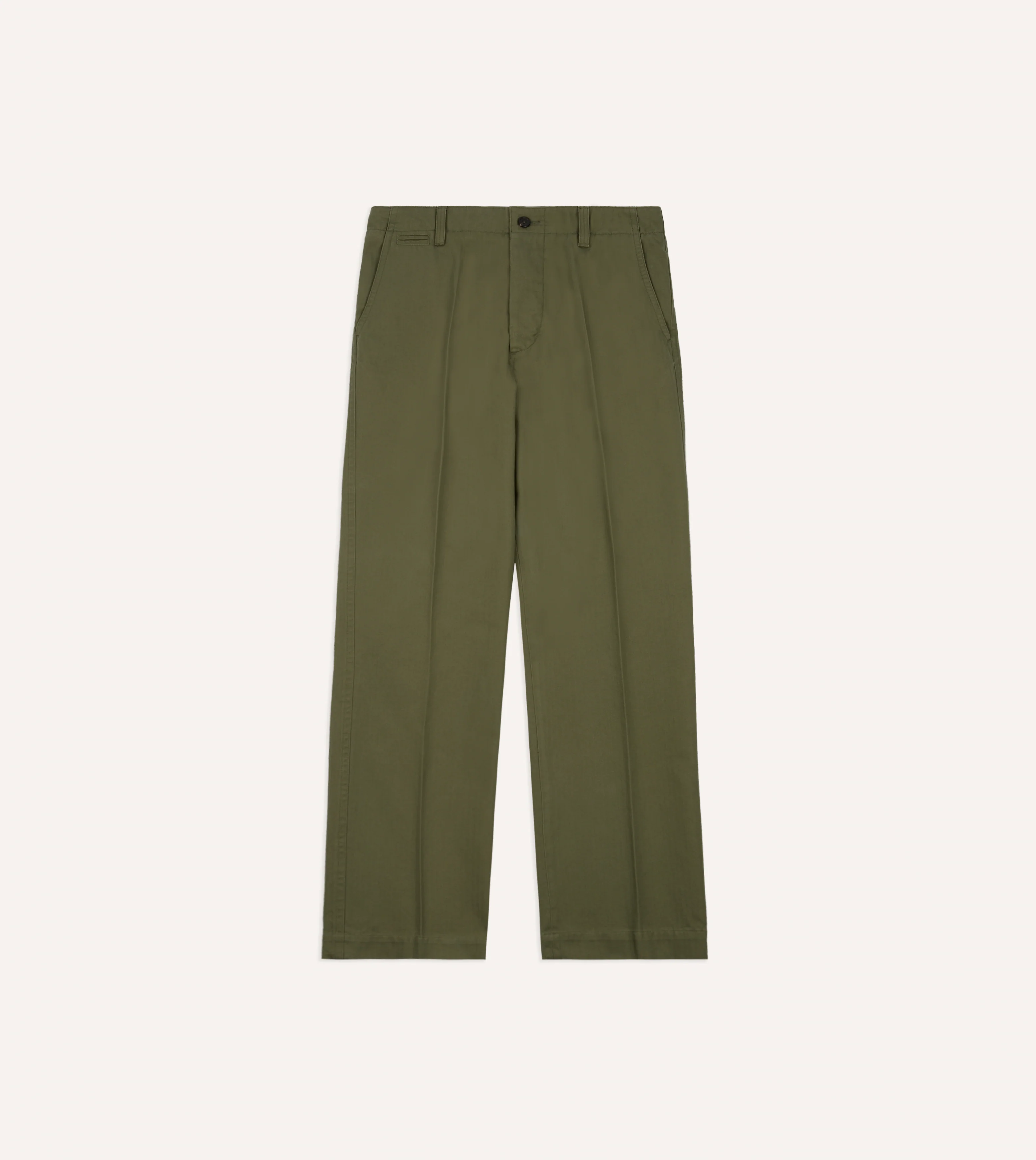 Green Herringbone Cotton Wide Leg Flat Front Chino - Image 4