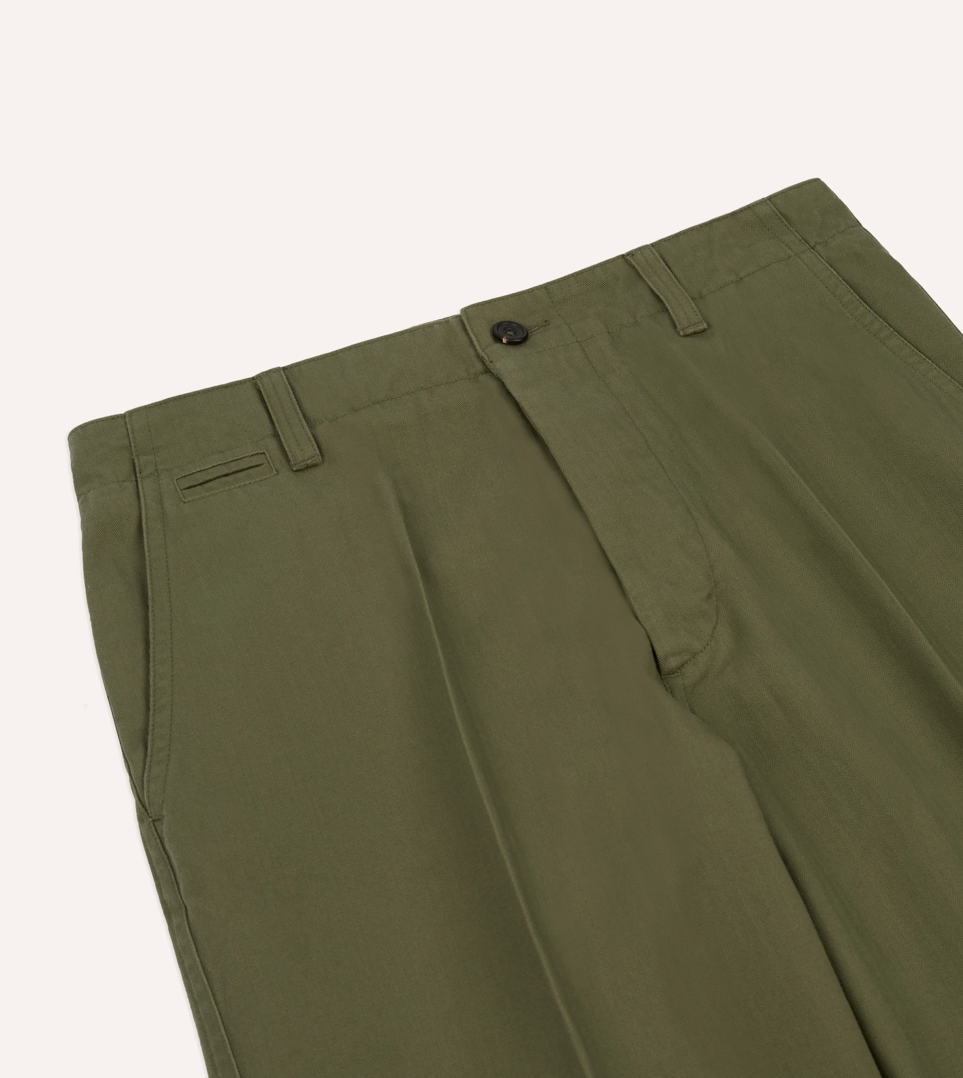 Green Herringbone Cotton Wide Leg Flat Front Chino - Image 5