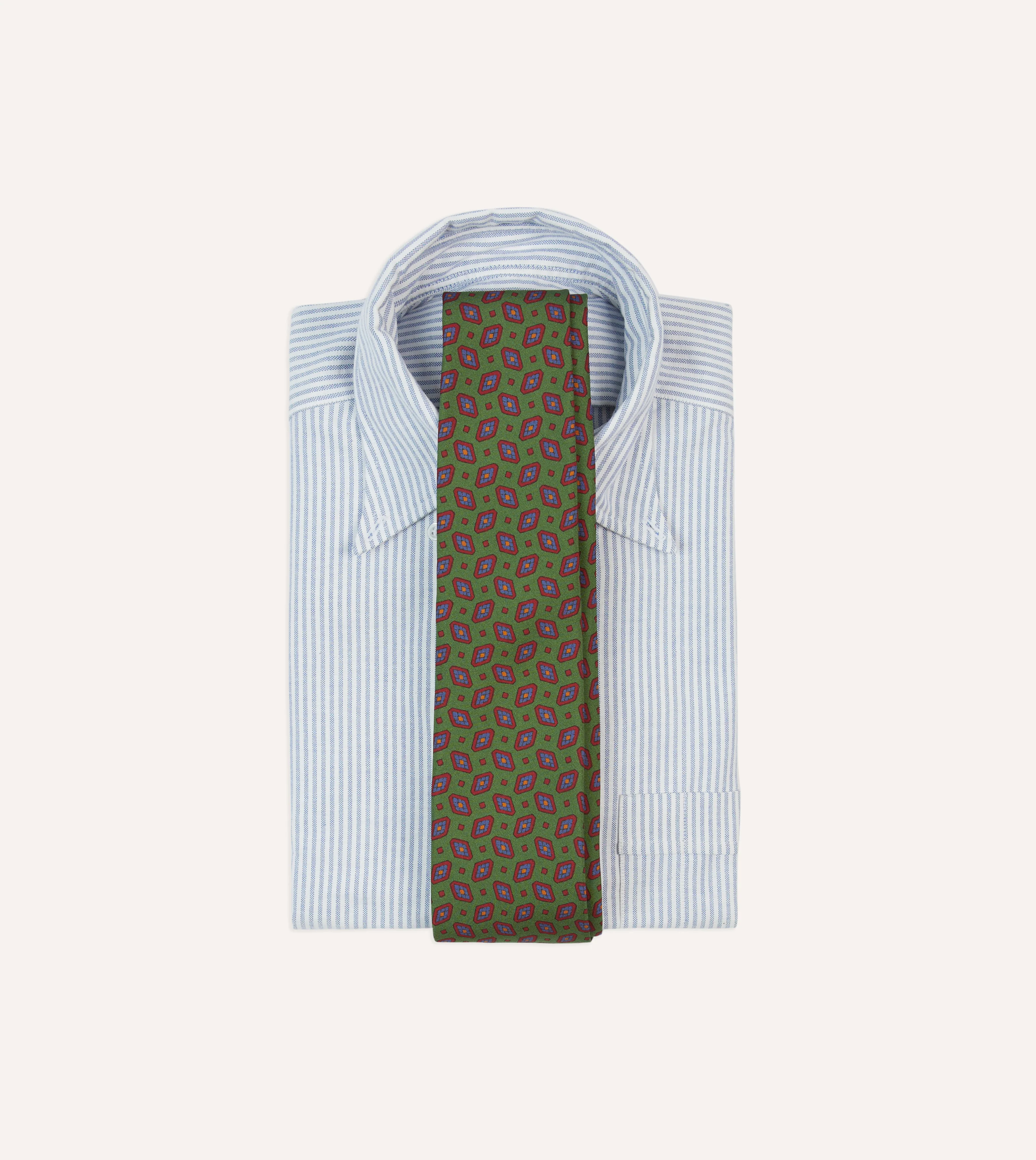 Green Medallion Print Madder Silk Self-Tipped Tie - Image 2