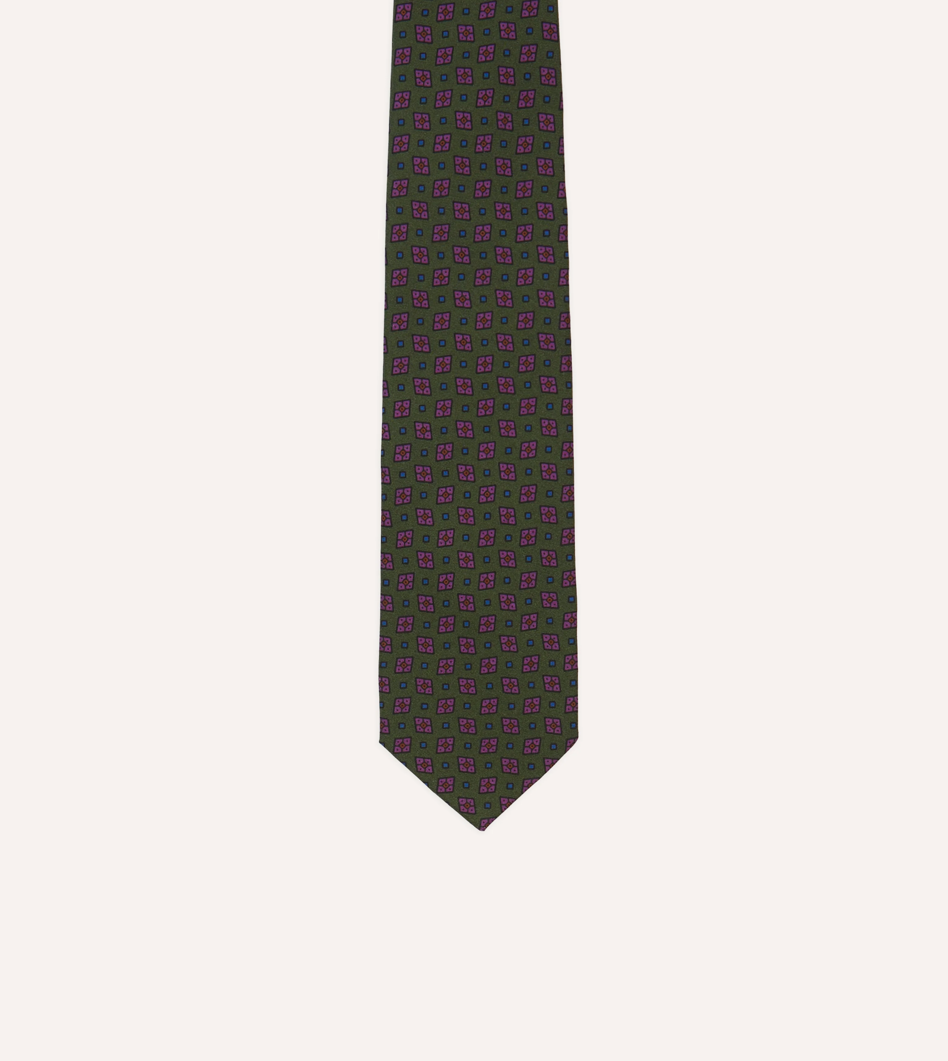 Green Medallion Print Silk Twill Self Tipped Tie - Image 3