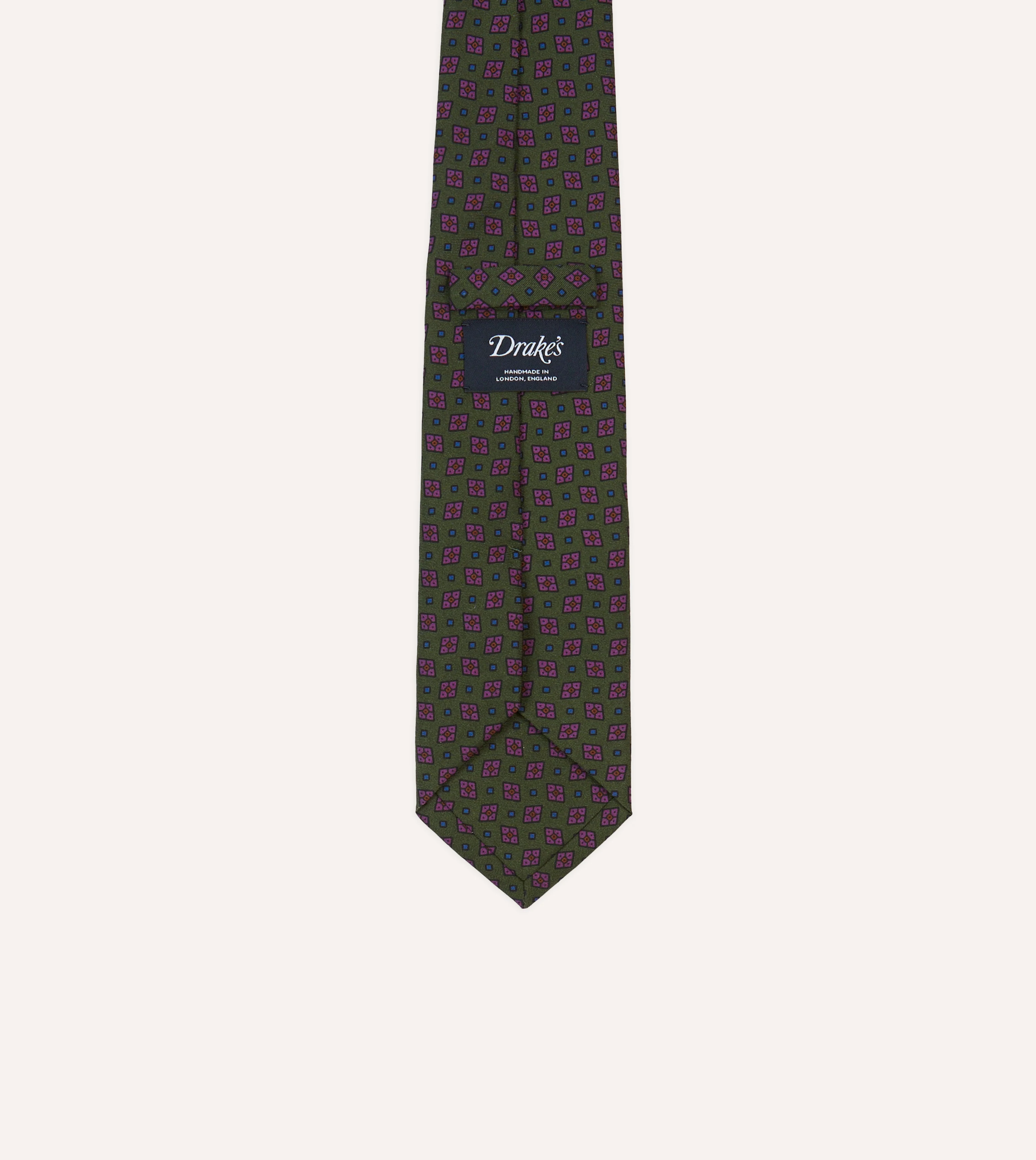 Green Medallion Print Silk Twill Self Tipped Tie - Image 4