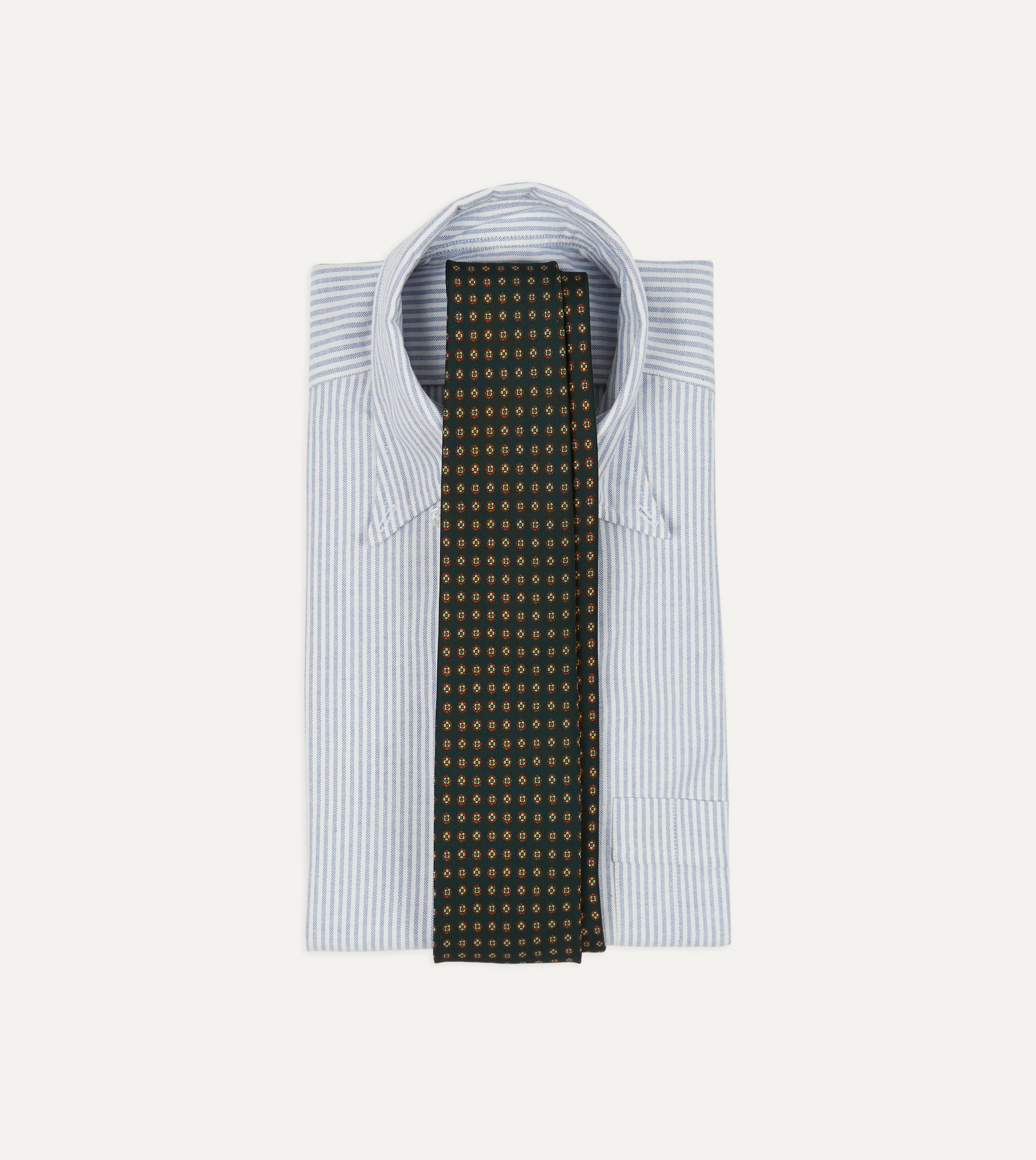 Green Micro Geometric Print Silk Self Tipped Tie - Image 2