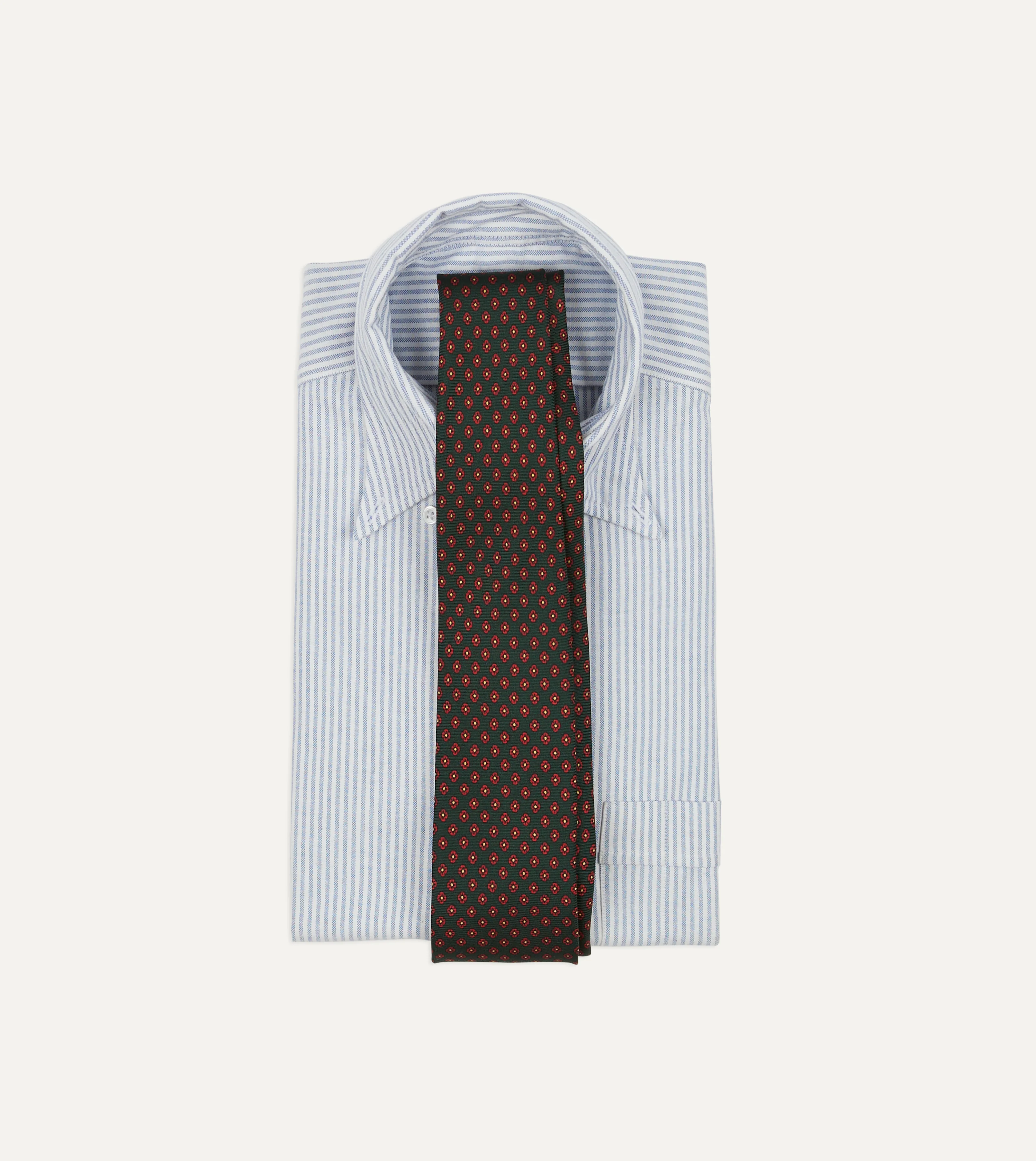 Green Micro Geometric Print Silk Twill Self Tipped Tie - Image 2