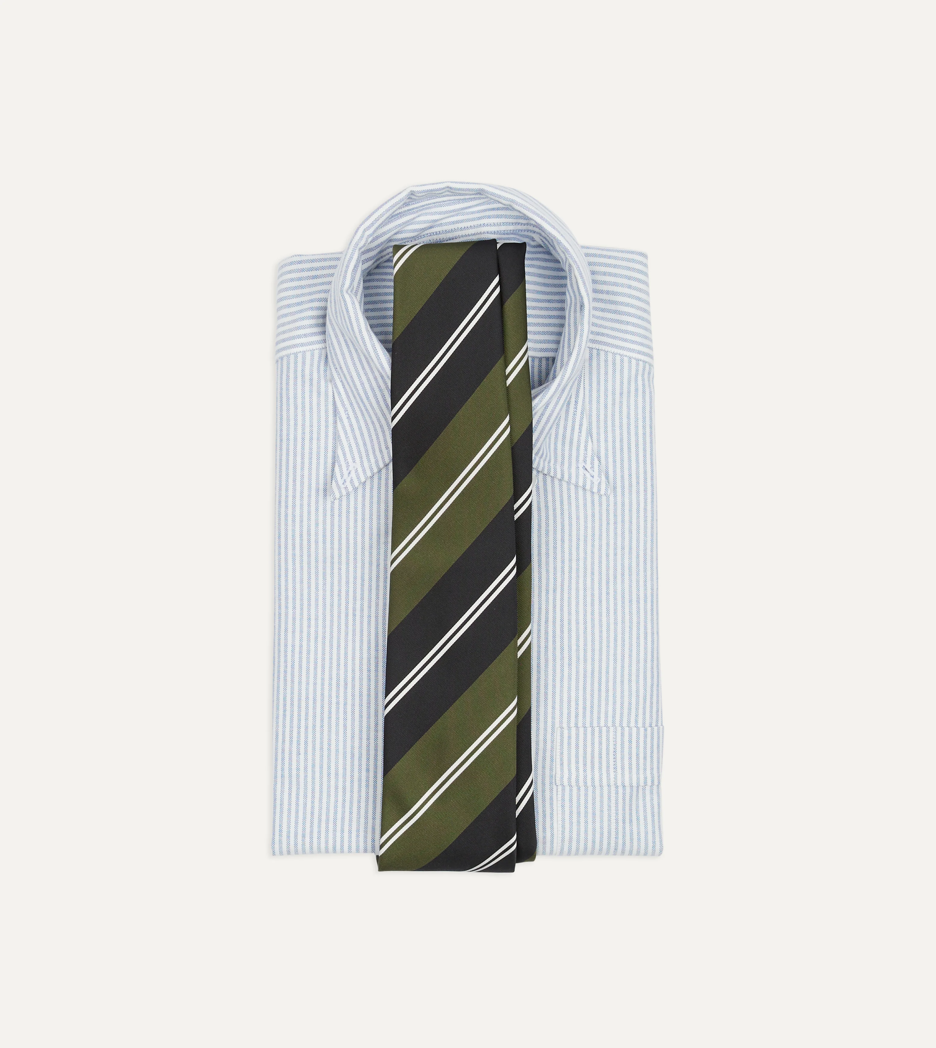 Green, Navy and White Regimental Stripe Mogador Tipped Tie - Image 2