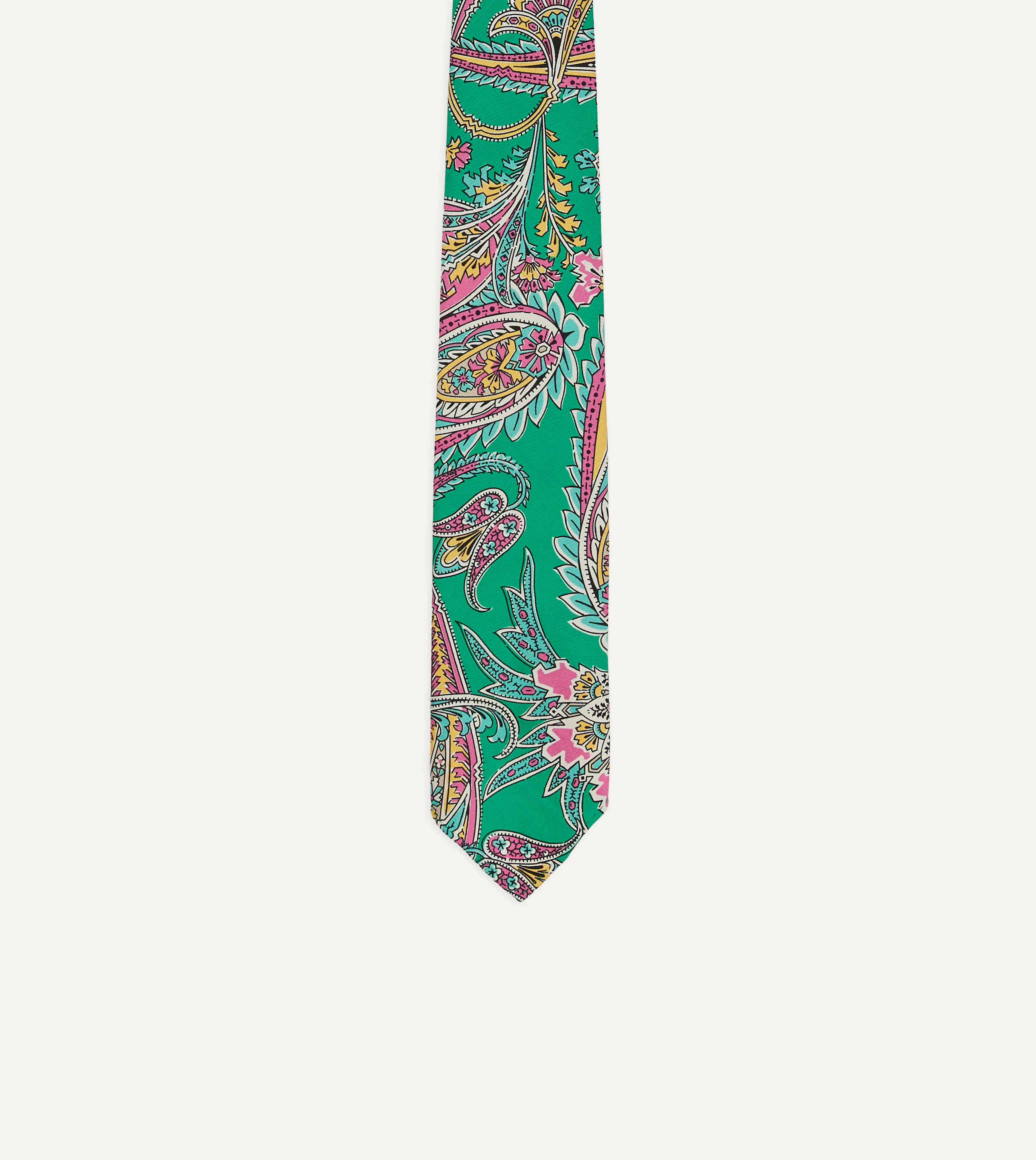 Green Nouveau Leaves Shantung Silk Hand-Rolled Tie - Image 3
