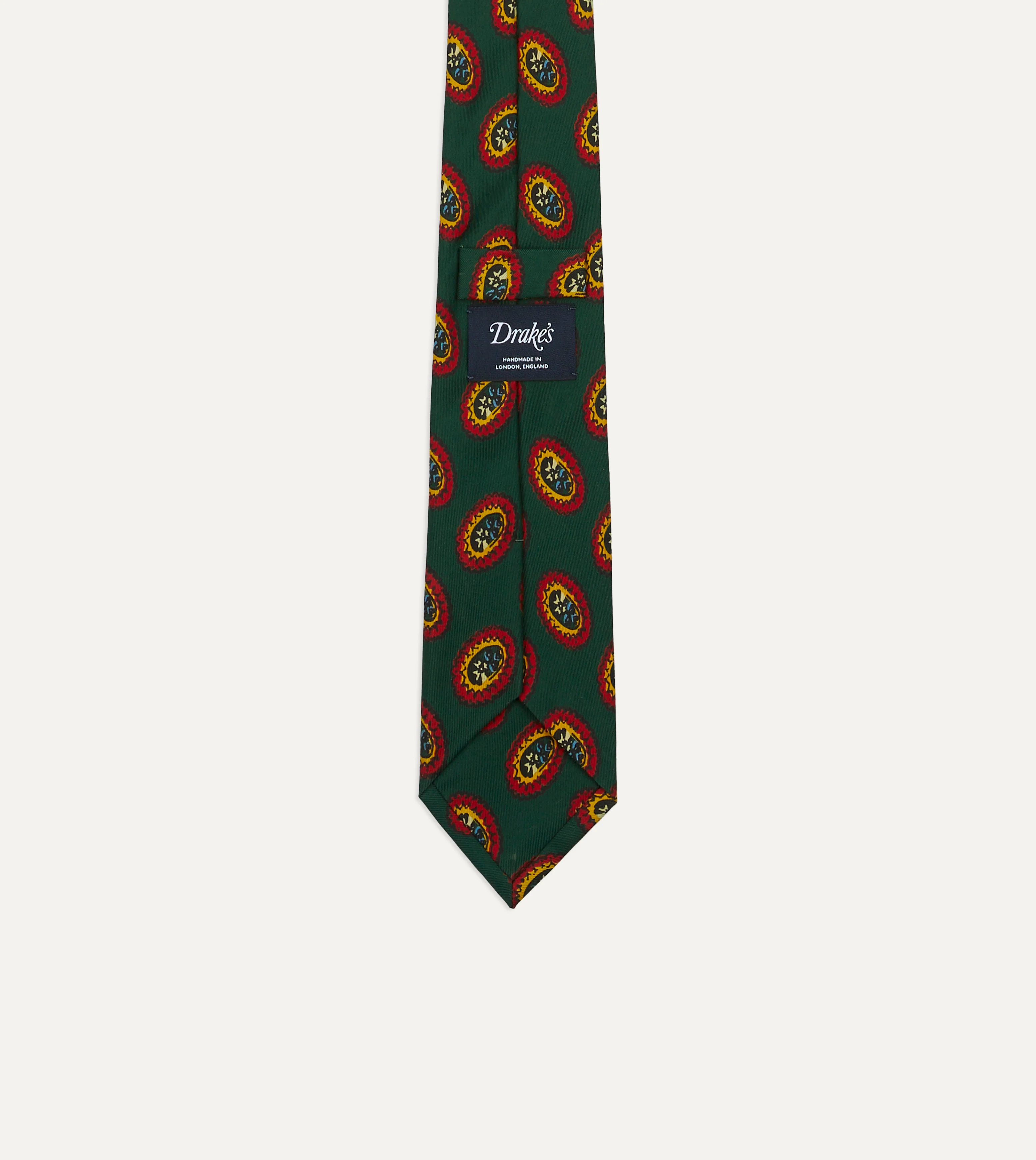 Green Oval Medallion Print Silk Self Tipped Tie - Image 3