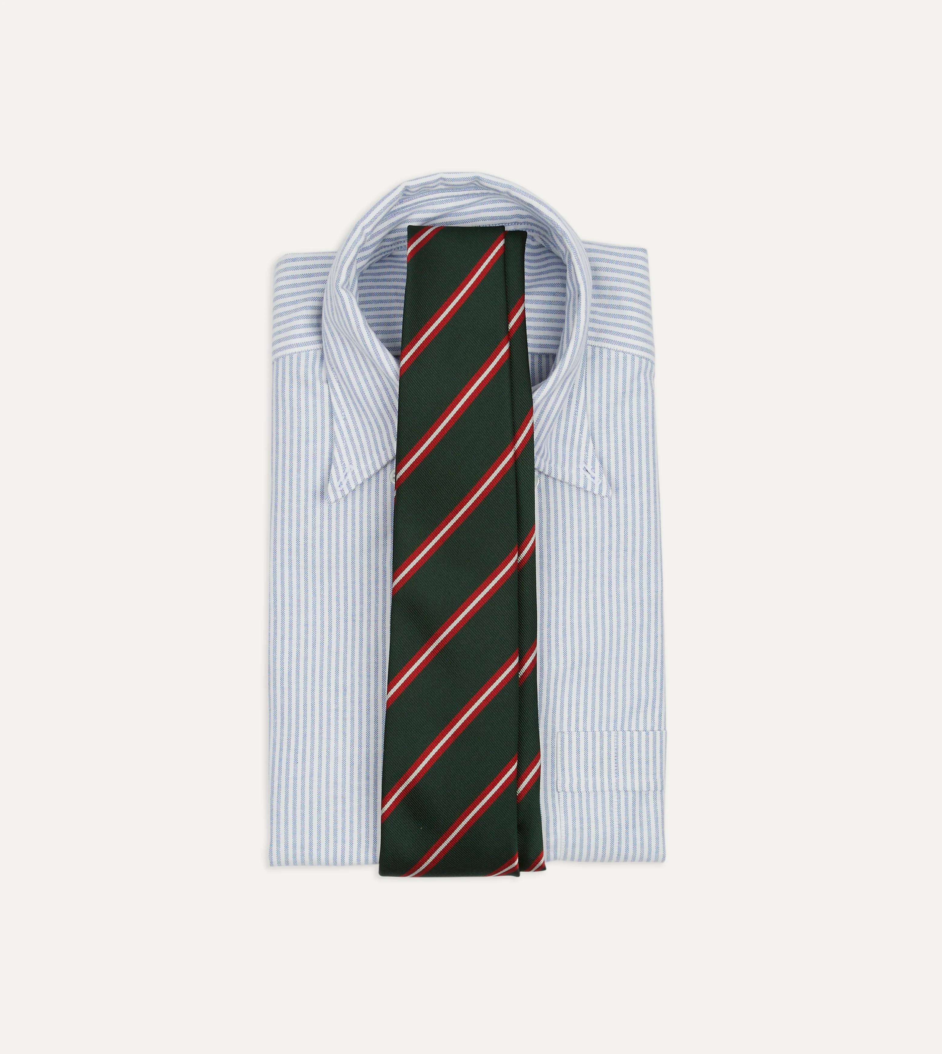 Green, Red and Ecru Stripe Silk Tipped Tie - Image 2
