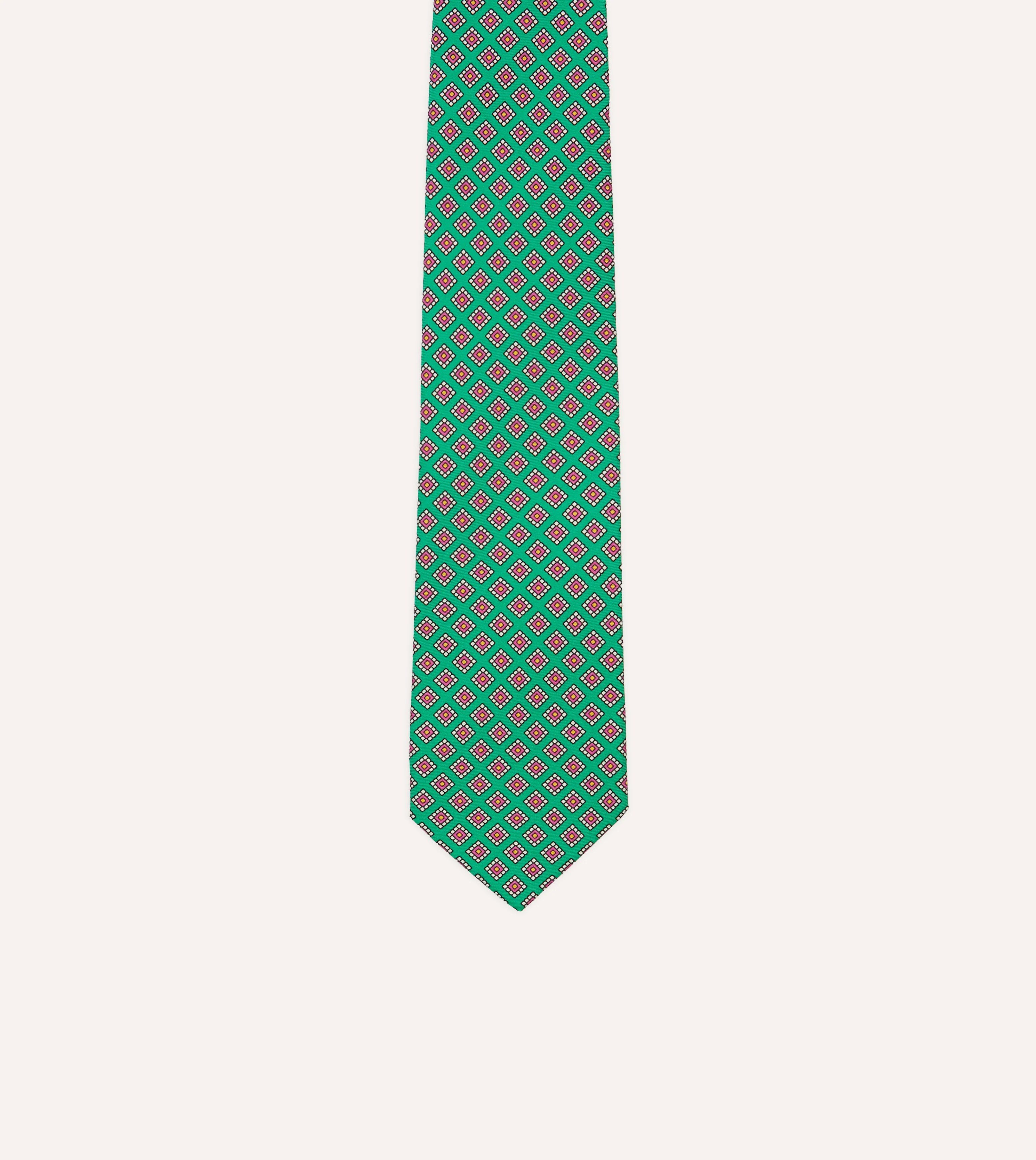 Green Square Medallion Self-Tipped Silk Tie - Image 3