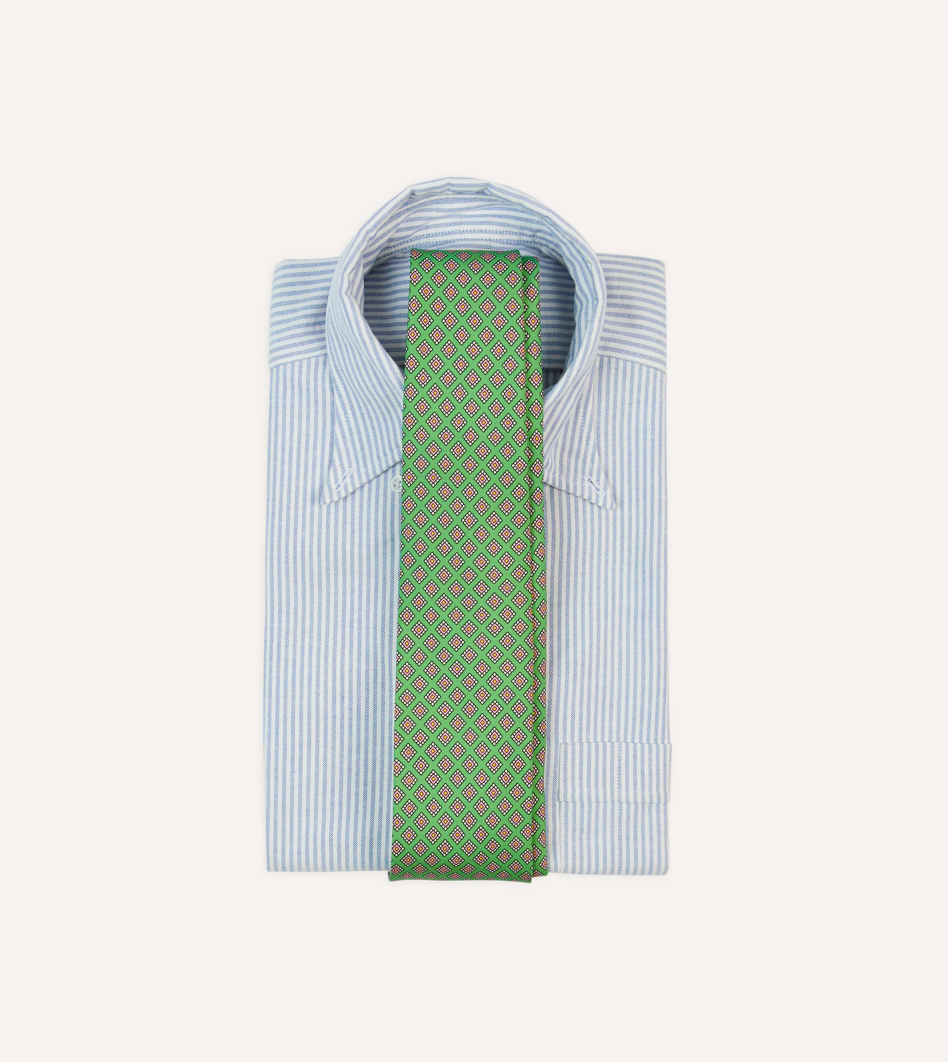 Green Square Medallion Self-Tipped Silk Tie - Image 2