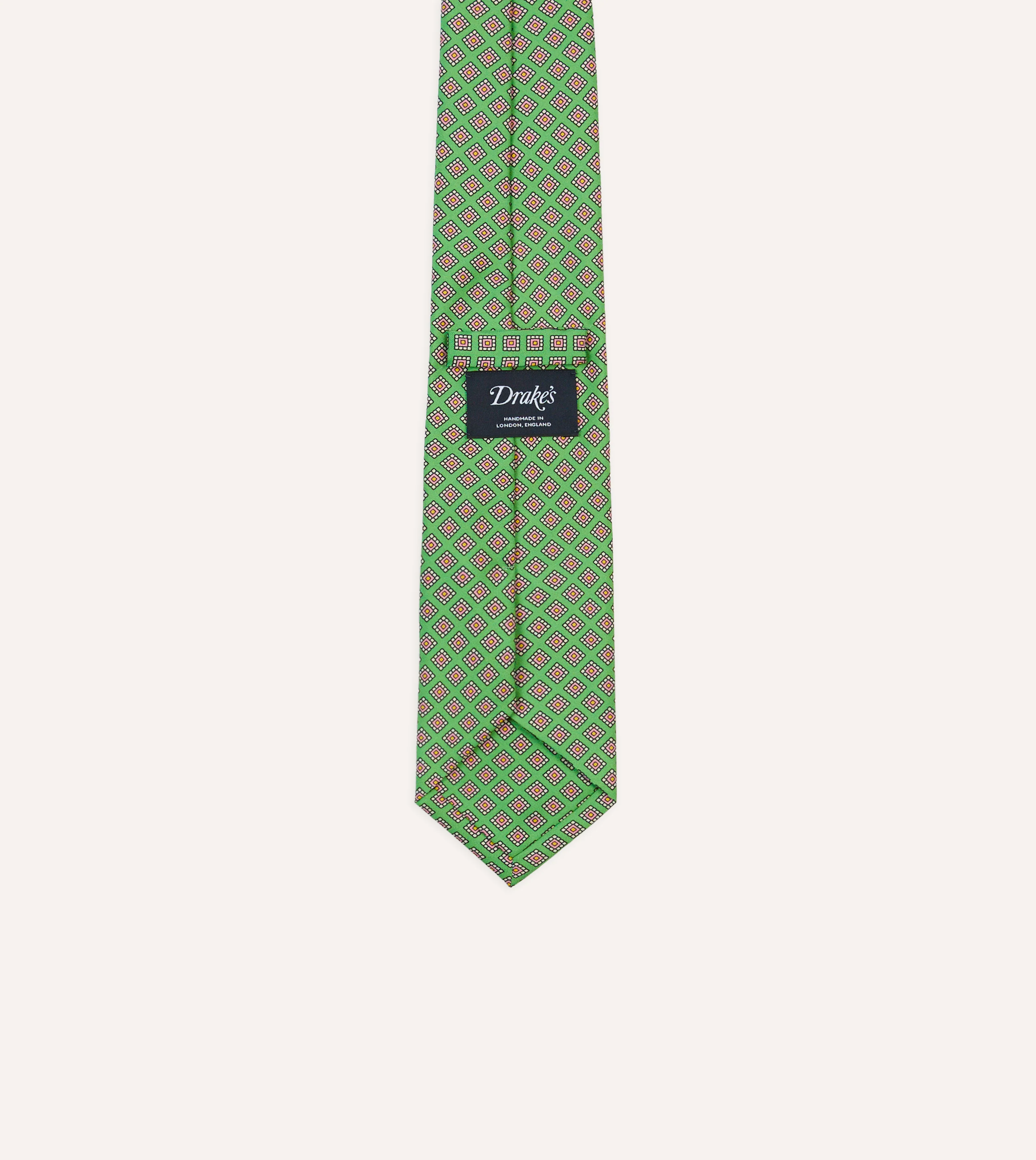 Green Square Medallion Self-Tipped Silk Tie - Image 4